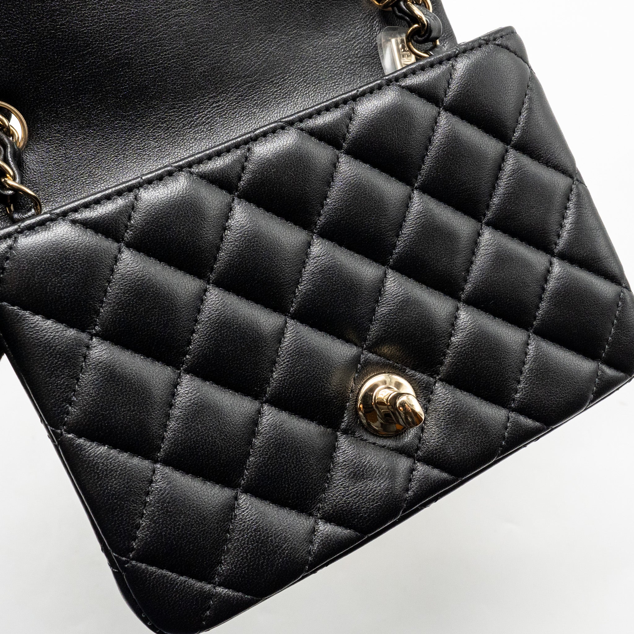Chanel Mini Square Flap Bag Lambskin Black LGHW (Microchip) - Image 13