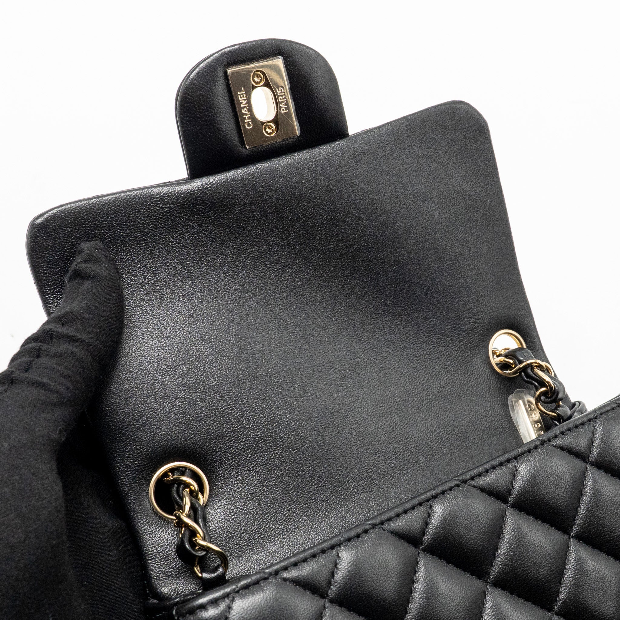 Chanel Mini Square Flap Bag Lambskin Black LGHW (Microchip) - Image 14
