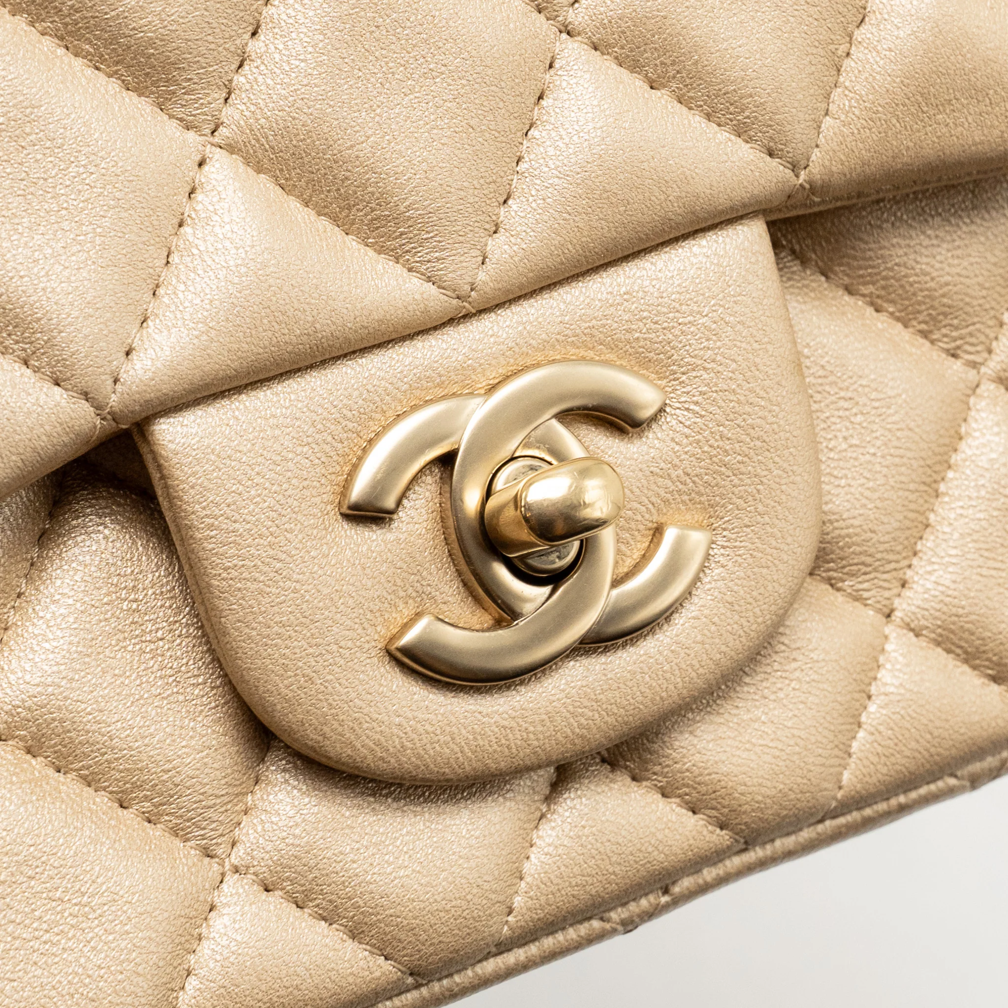 Chanel Mini Square flap Bag Lambskin Gold GHW - Image 12