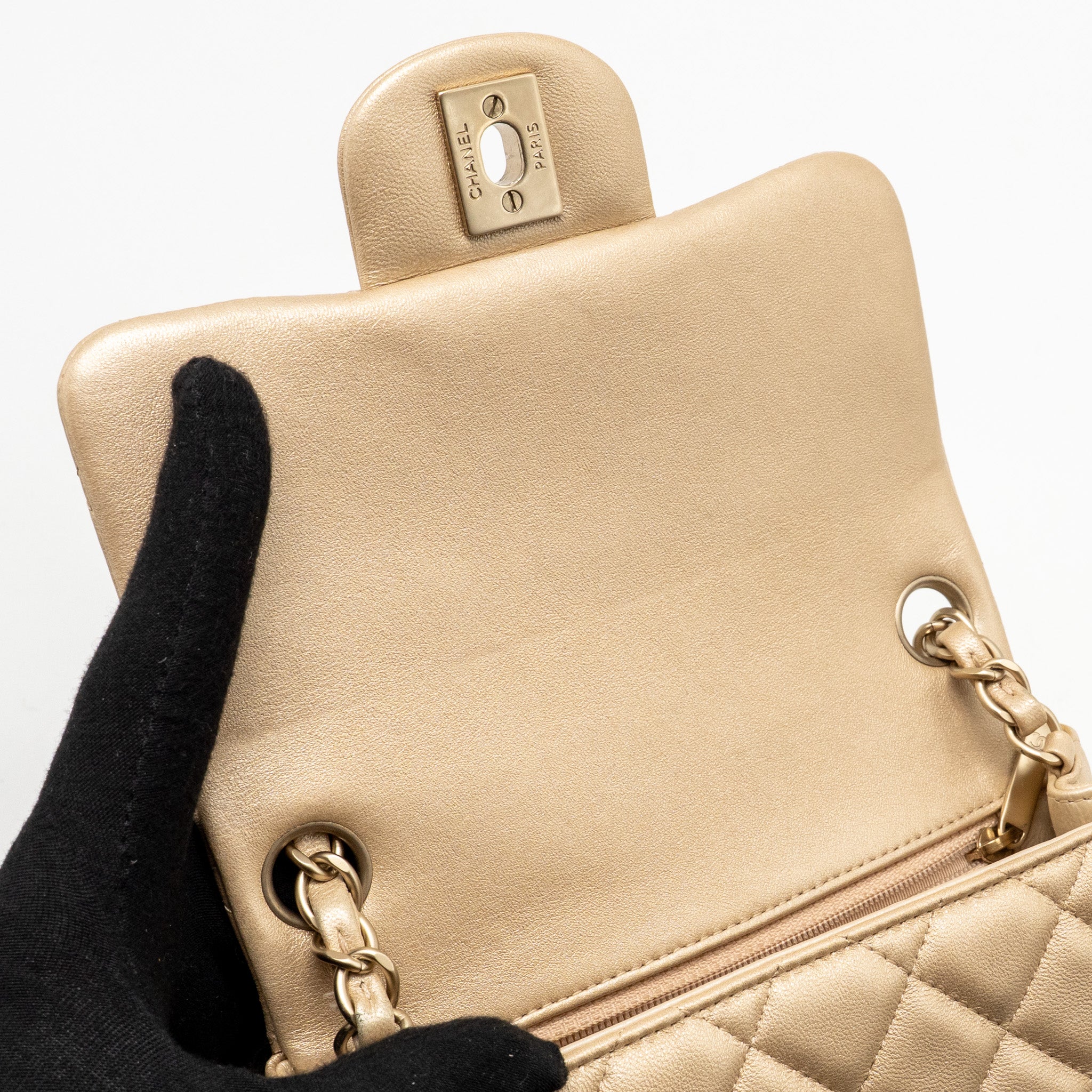 Chanel Mini Square flap Bag Lambskin Gold GHW - Image 14