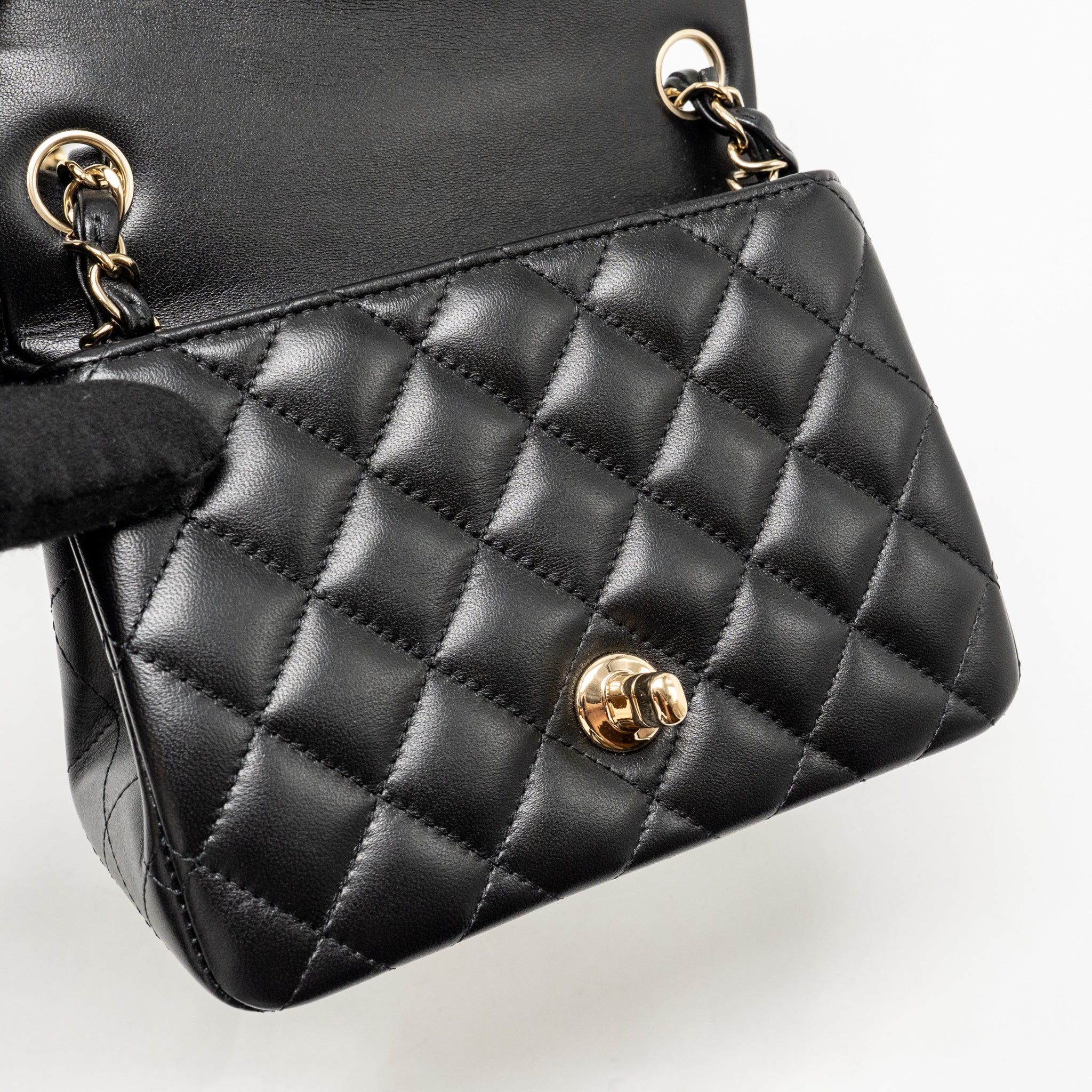 Chanel Mini Square Flap Bag Lambskin Black LGHW (Microchip) - Image 14