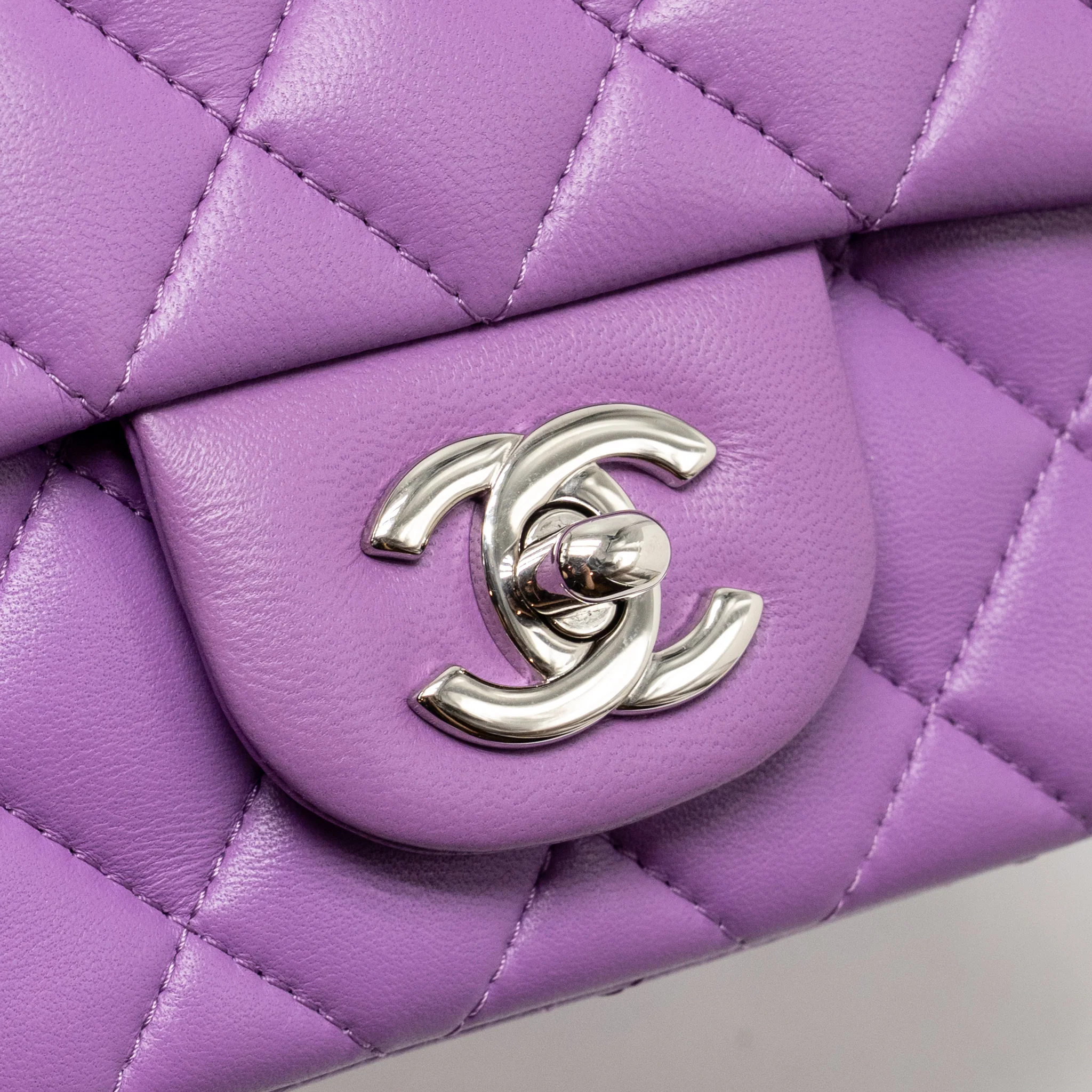 Chanel Mini Square Flap Bag Lambskin Purple SHW - Image 13
