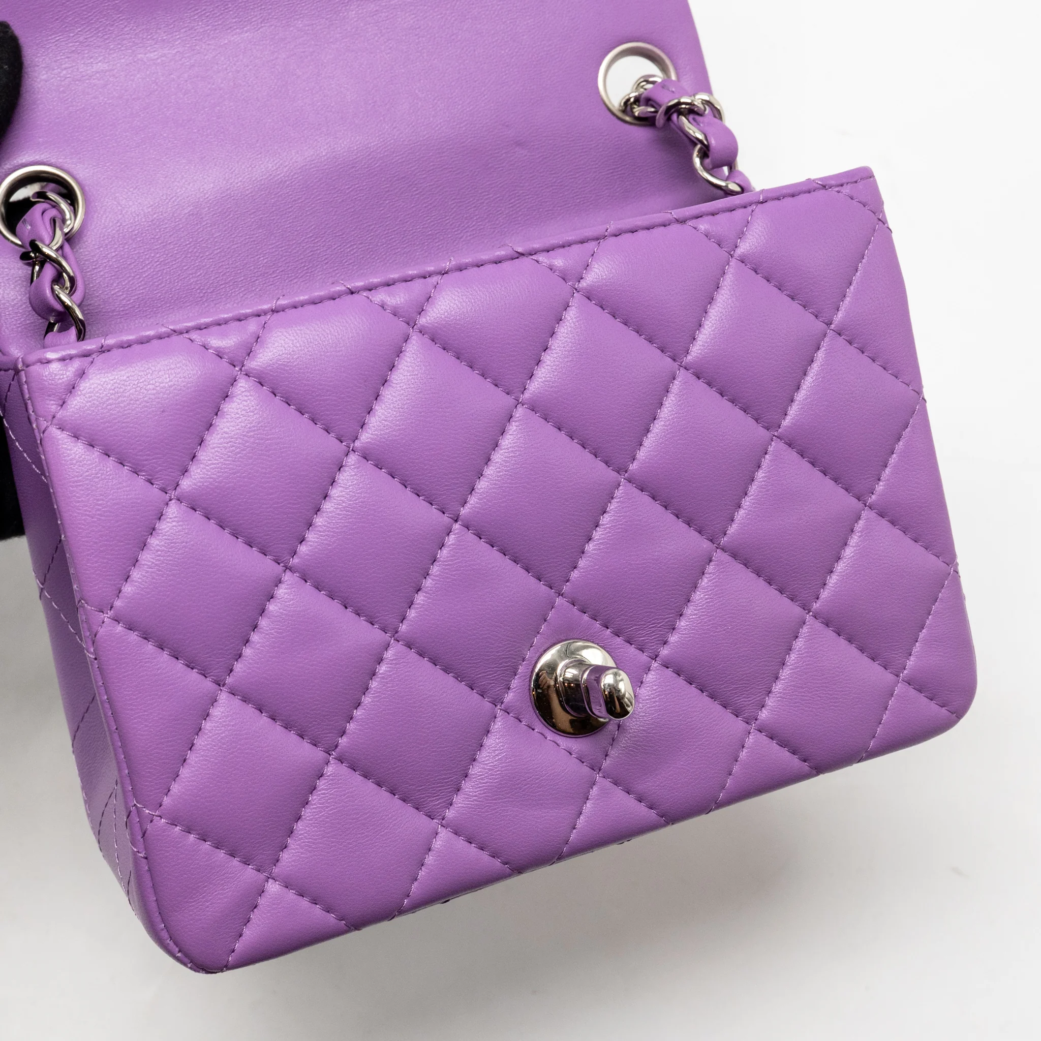 Chanel Mini Square Flap Bag Lambskin Purple SHW - Image 14