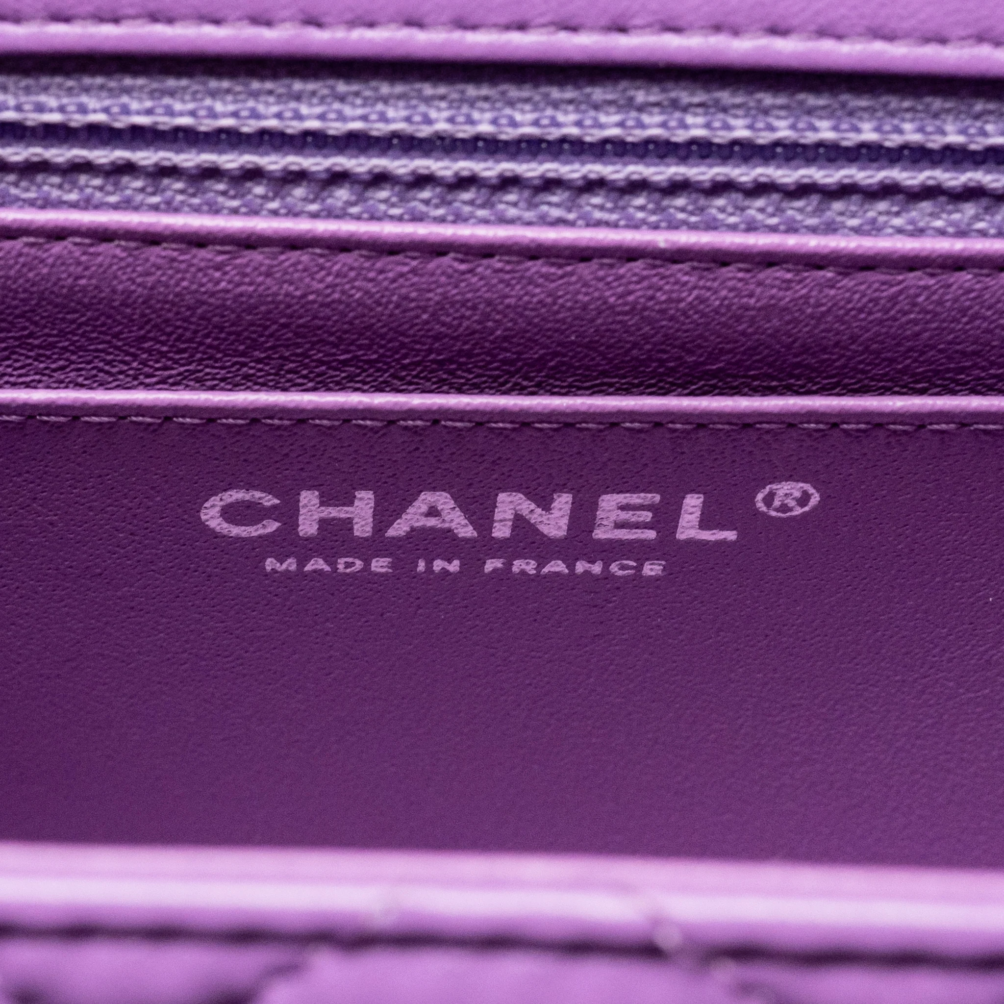 Chanel Mini Square Flap Bag Lambskin Purple SHW - Image 17