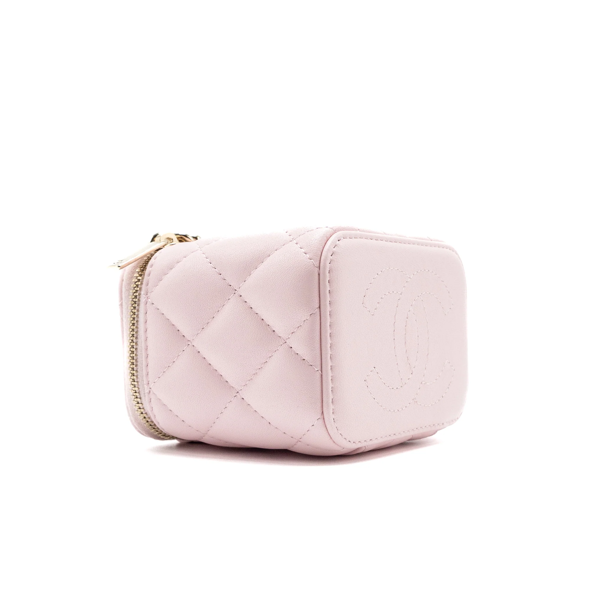 Chanel mini vanity case with giant chain lambskin pink LGHW - Image 6
