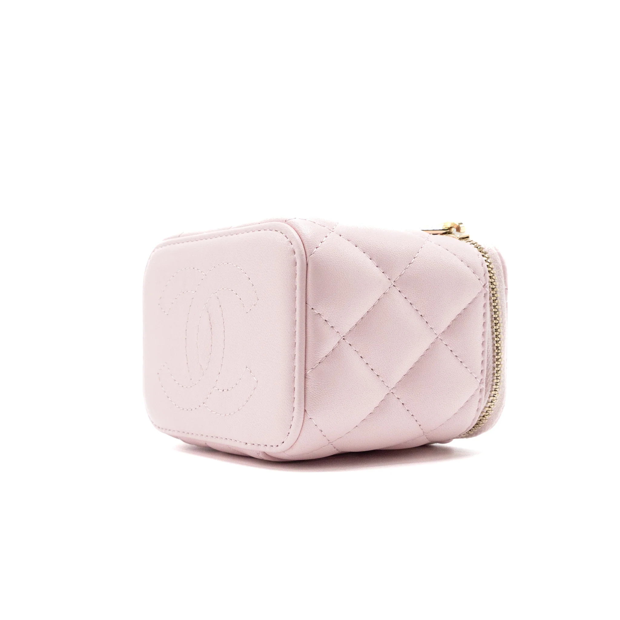 Chanel mini vanity case with giant chain lambskin pink LGHW - Image 7