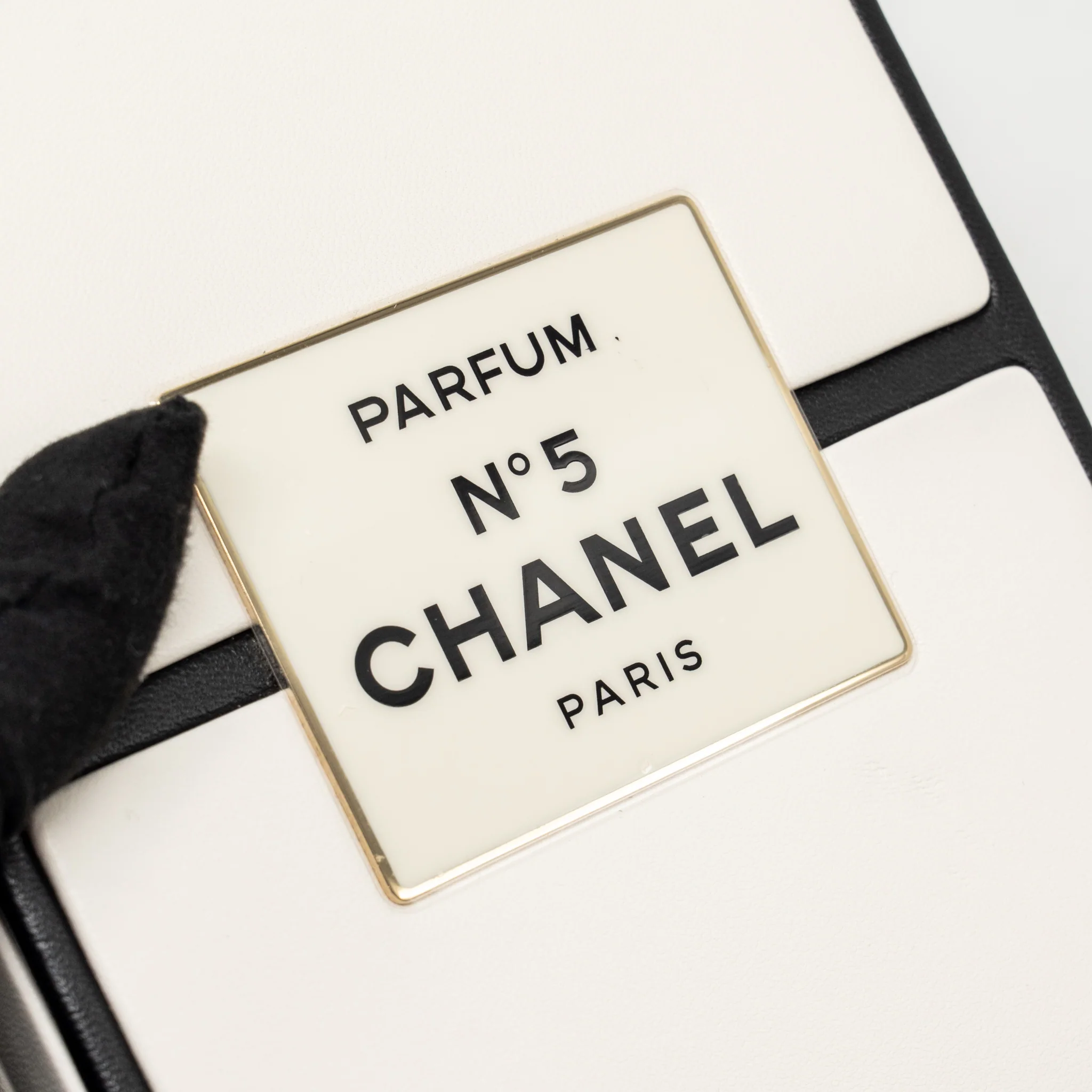 Chanel N.5 Perfume Box Minaudiere Clutch Limited Edition Lambskin/Enamel White/Black GHW - Image 12
