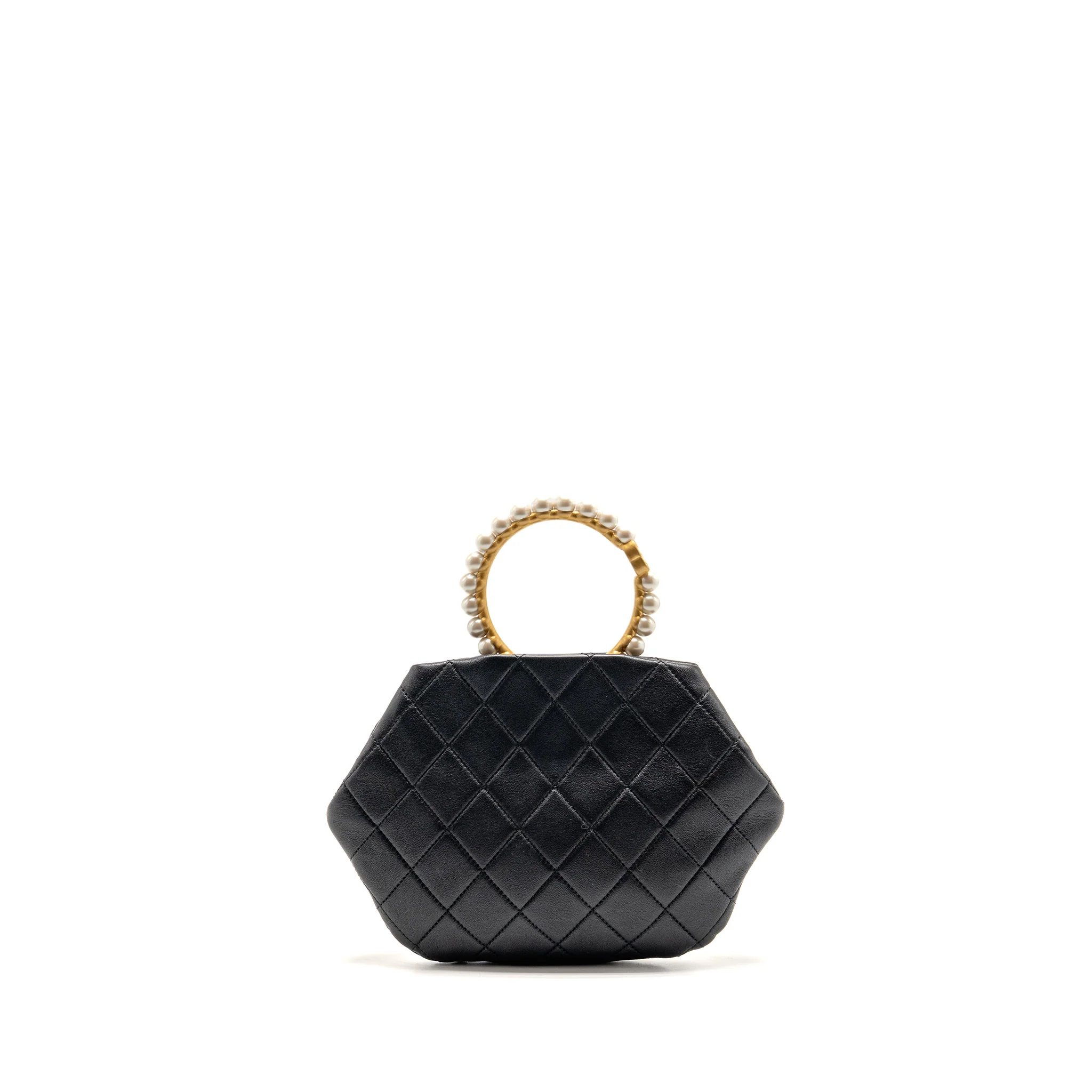 Chanel Pearl Crown Handle Clutch Lambskin Black GHW (Microchip) - Image 2