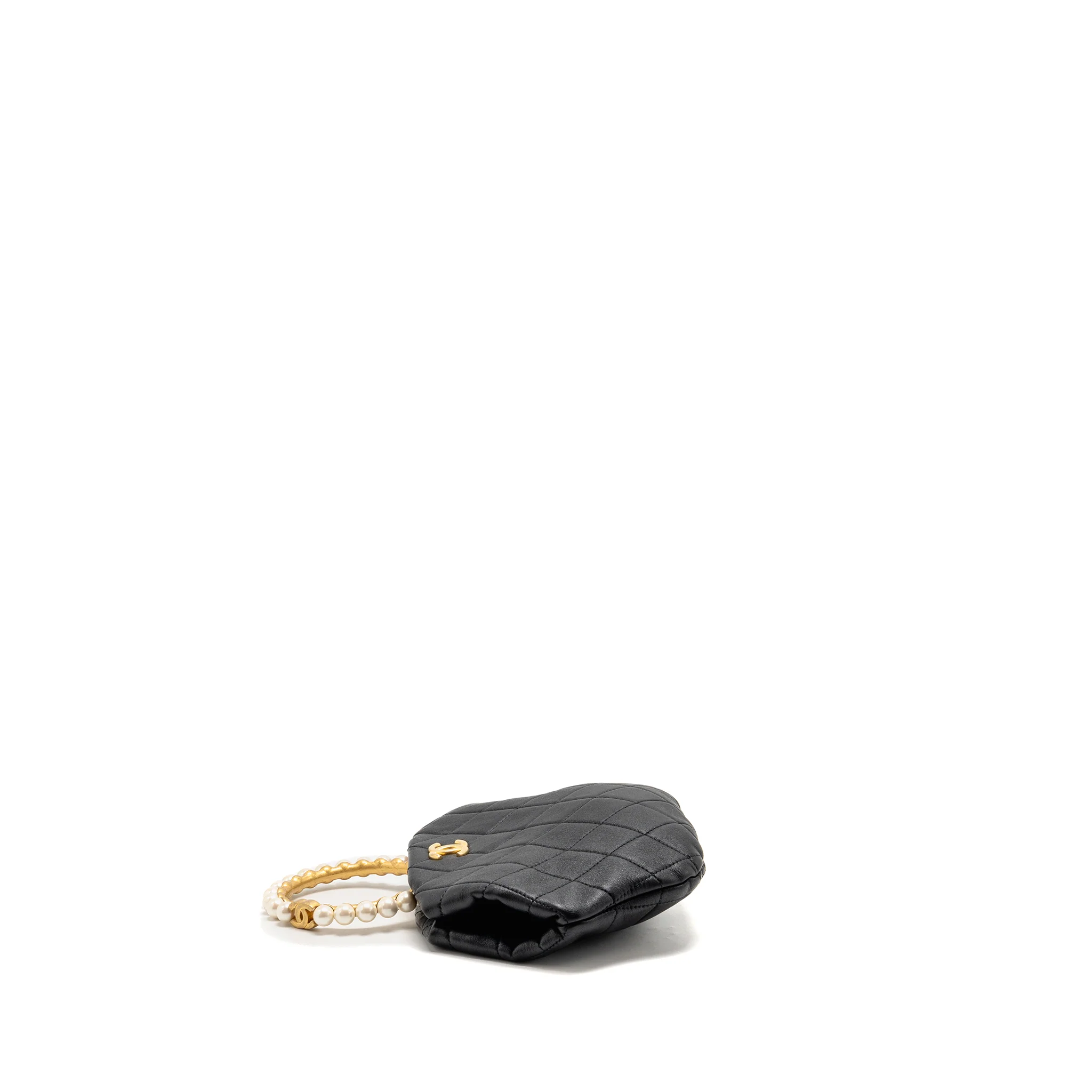 Chanel Pearl Crown Handle Clutch Lambskin Black GHW (Microchip) - Image 3