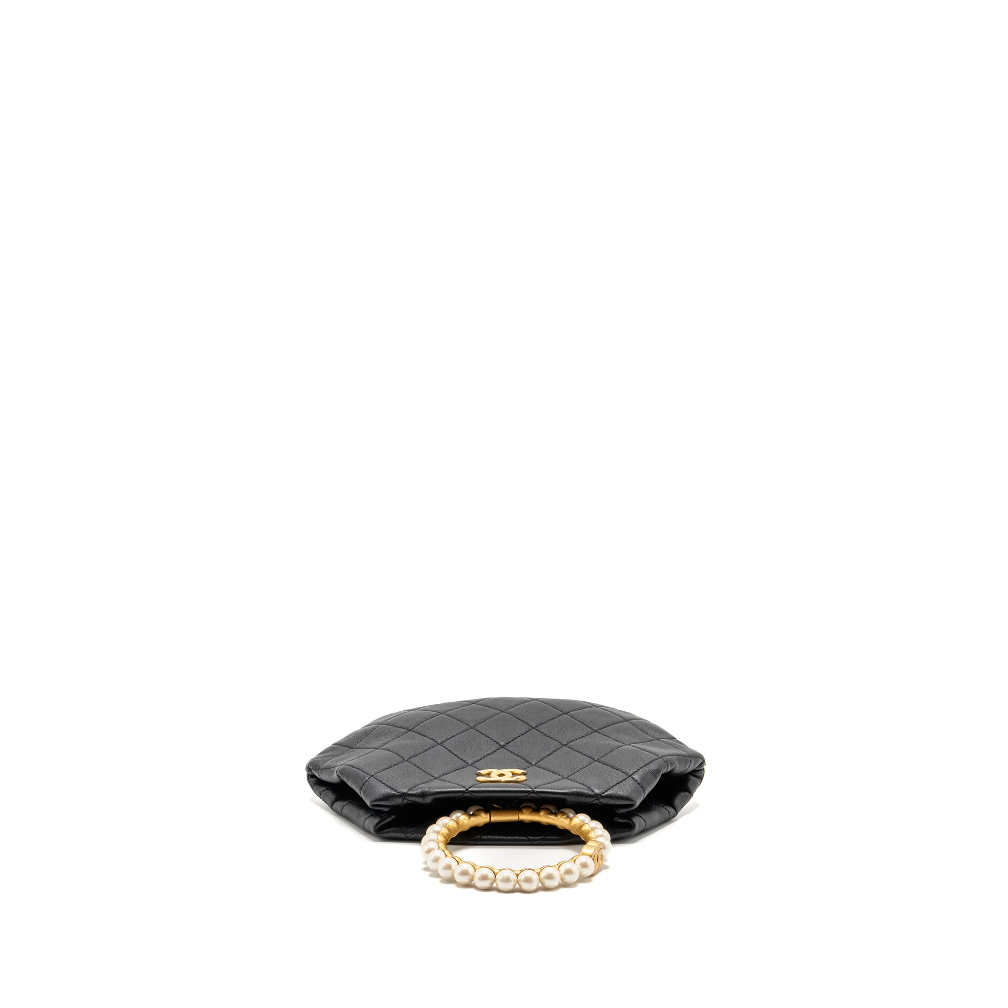 Chanel Pearl Crown Handle Clutch Lambskin Black GHW (Microchip) - Image 5