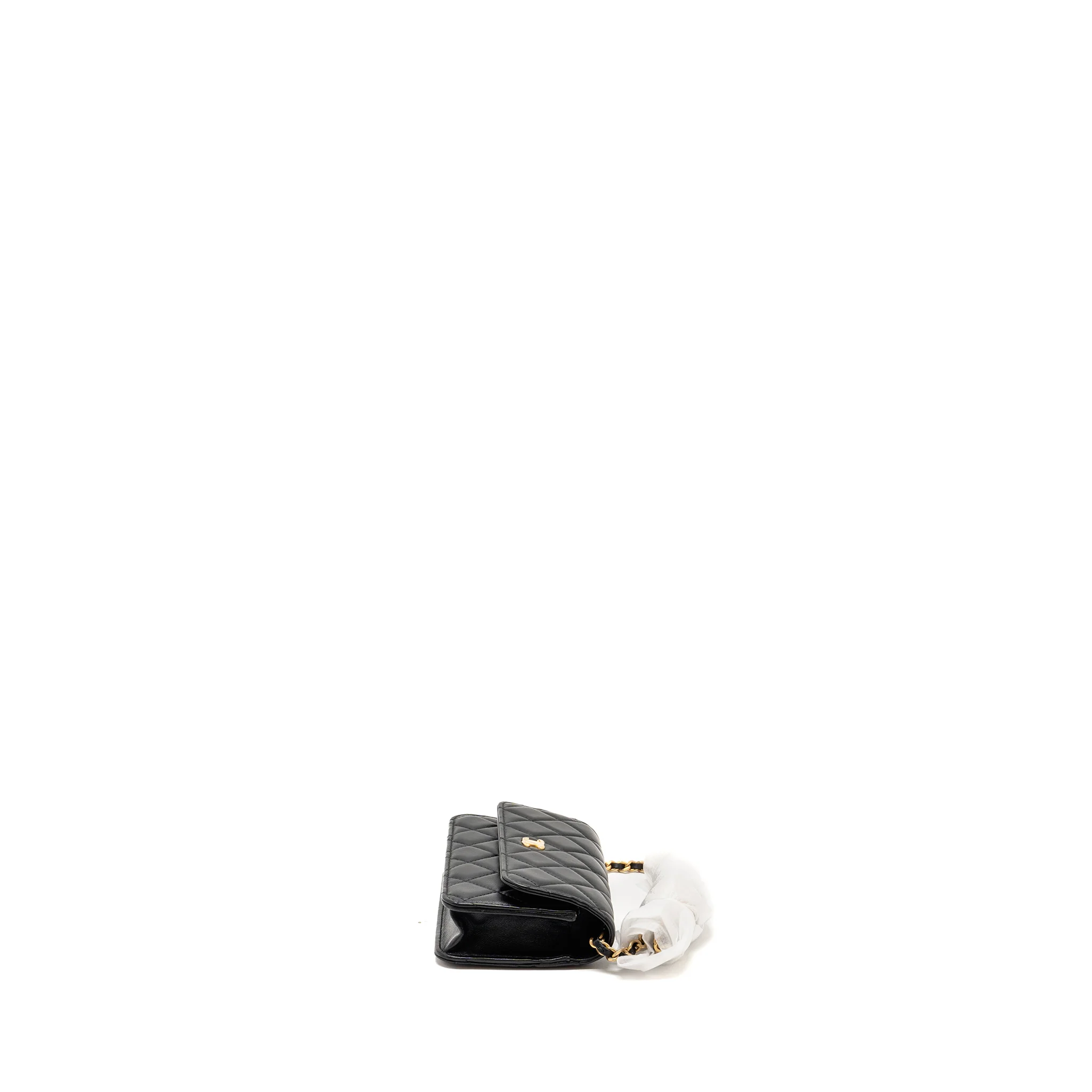 Chanel Pearl Crush Mini Flap Wallet with Chain Lambskin Black GHW (Microchip) - Image 4