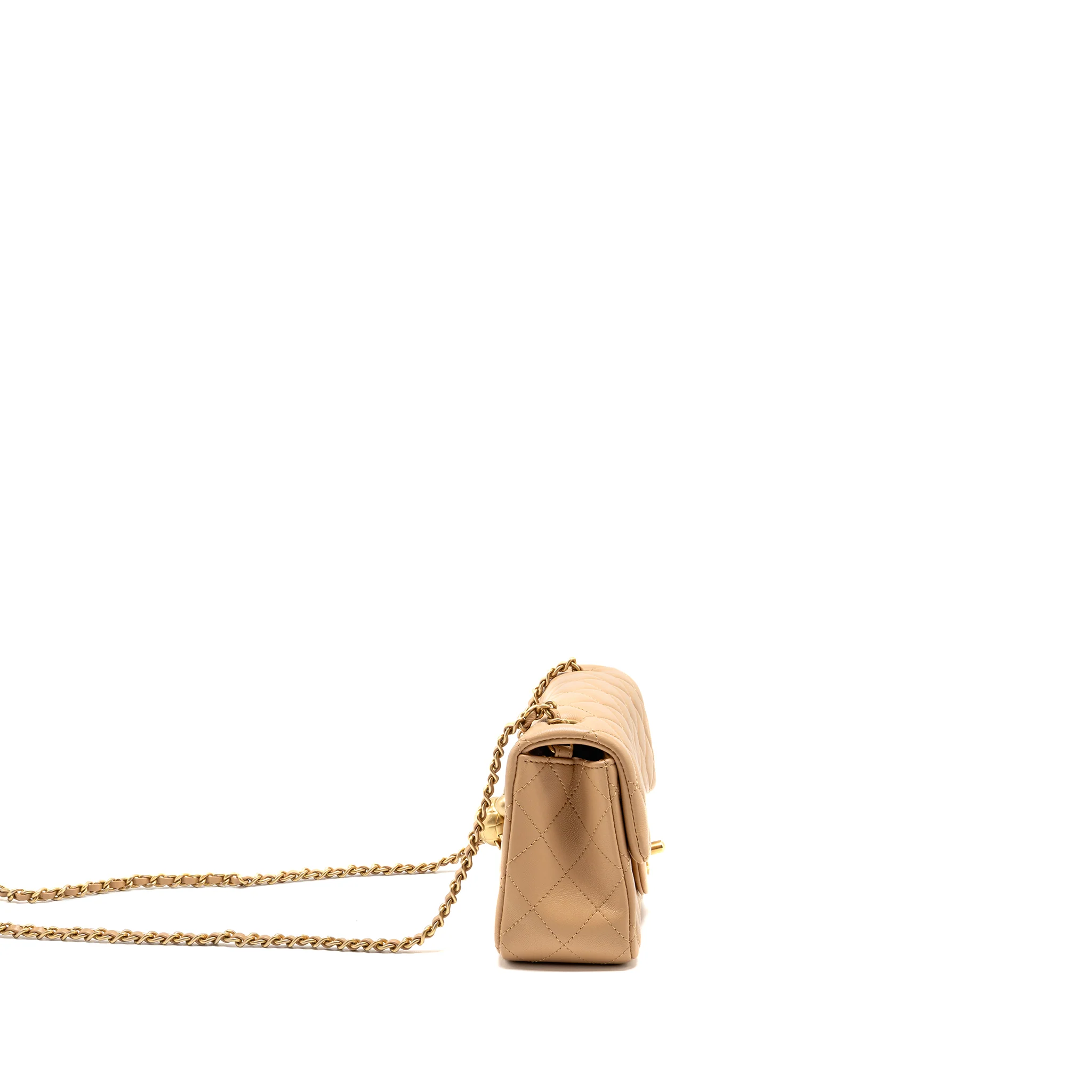Chanel Pearl Crush mini rectangular flap bag lambskin beige GHW (microchip) - Image 3