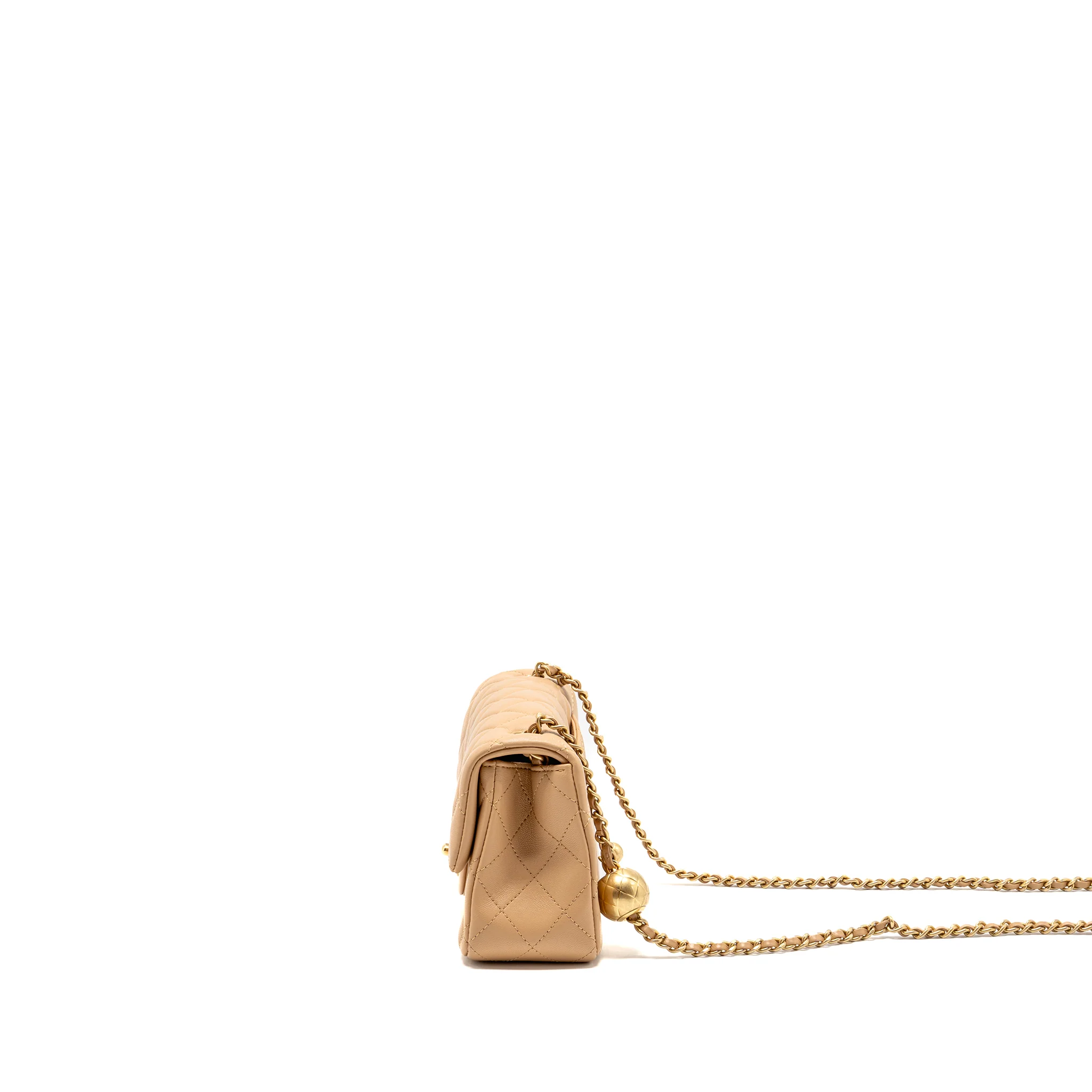 Chanel Pearl Crush mini rectangular flap bag lambskin beige GHW (microchip) - Image 4
