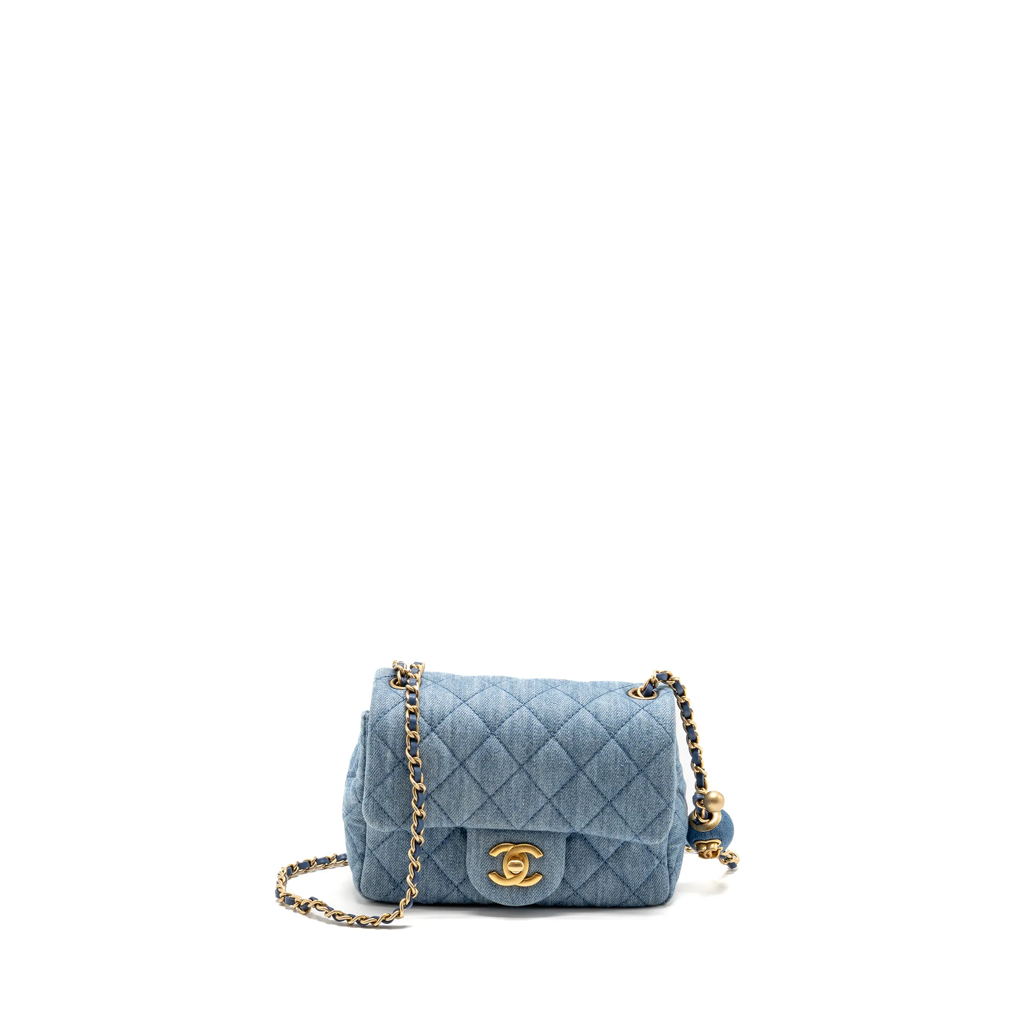 Chanel pearl crush mini square flap bag denim light blue GHW (microchip)