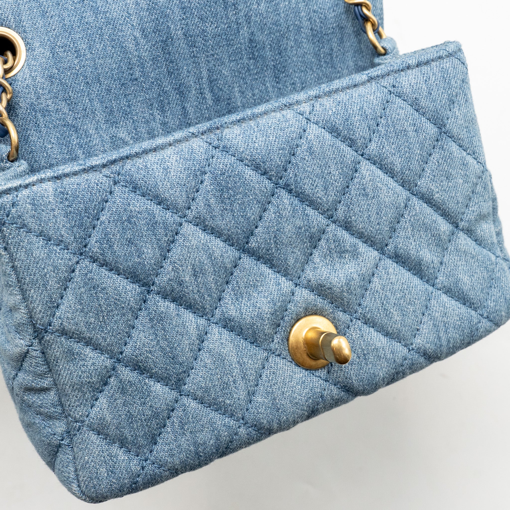 Chanel pearl crush mini square flap bag denim light blue GHW (microchip) - Image 14