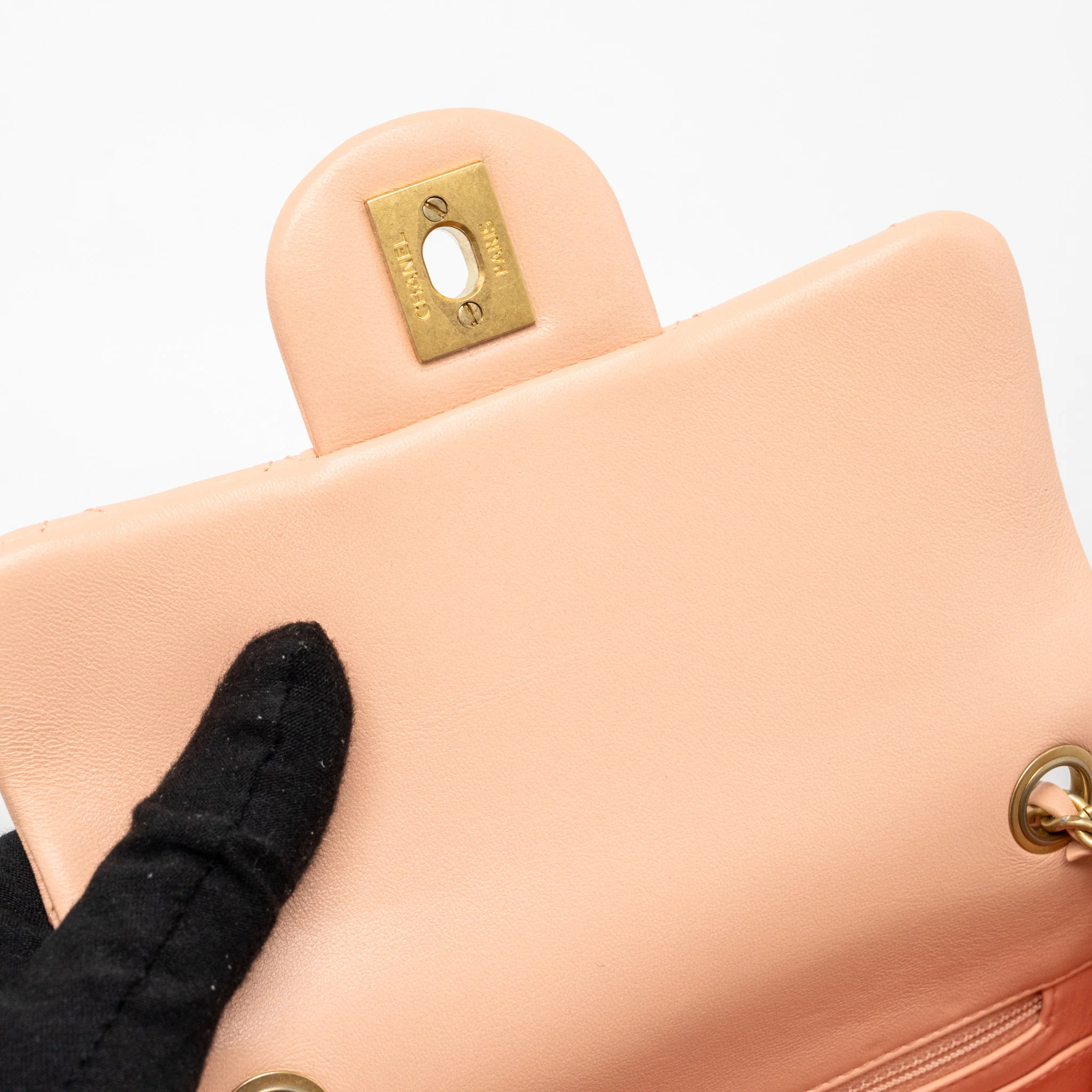 Chanel Pearl Crush Mini Square Flap bag lambskin light pink GHW (microchip) - Image 11