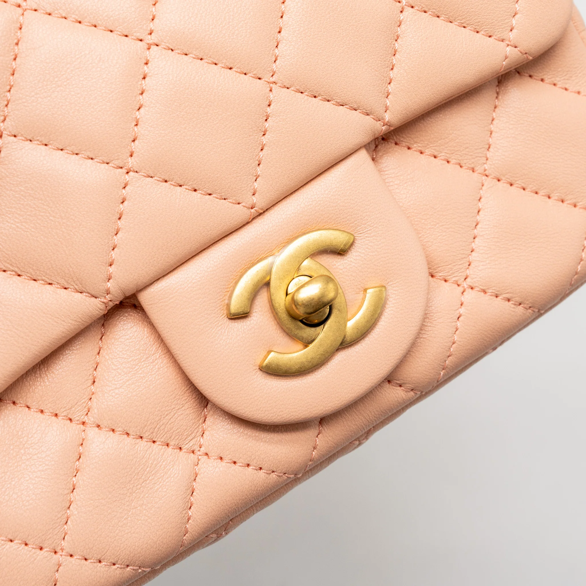 Chanel Pearl Crush Mini Square Flap bag lambskin light pink GHW (microchip) - Image 9