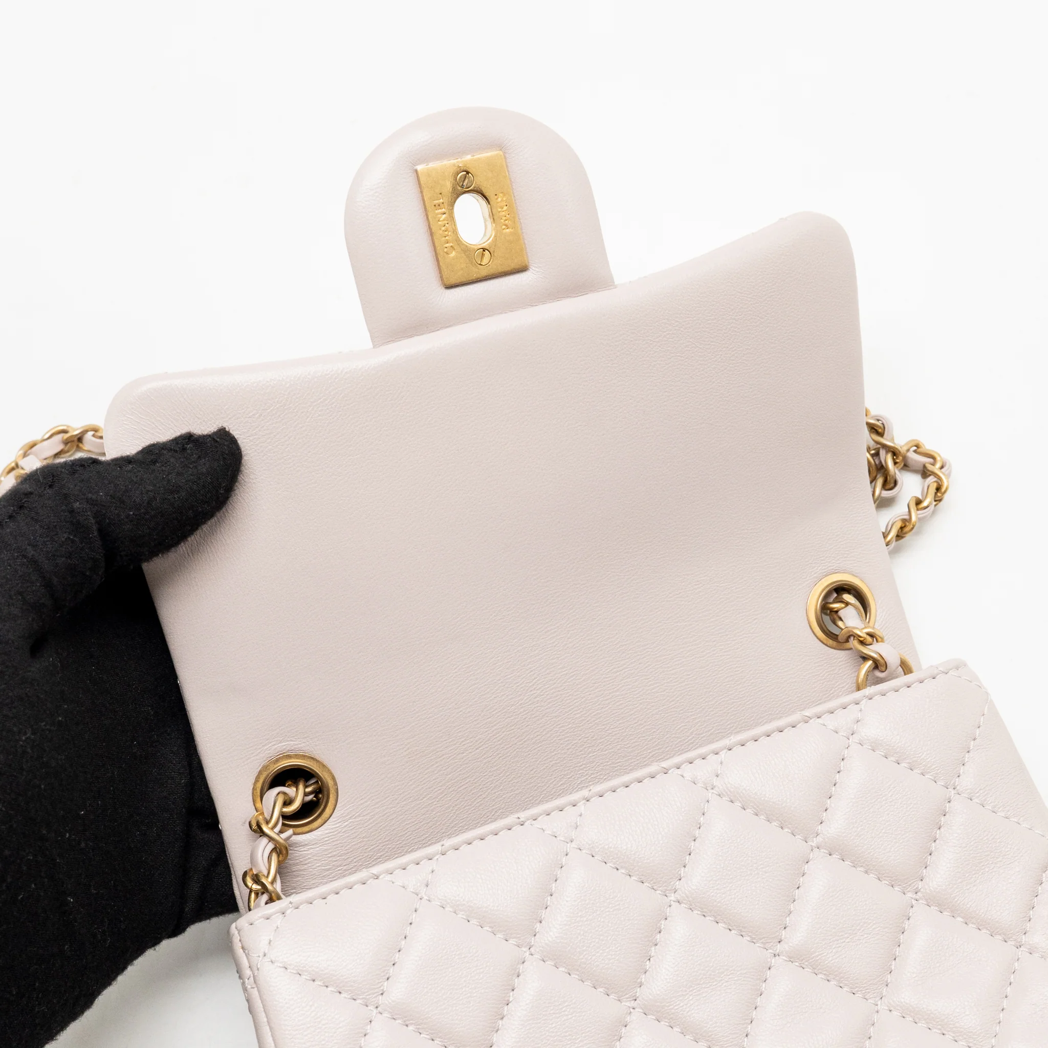 Chanel Pearl Crush Mini Square Flap Bag Lambskin Light Purple GHW (Microchip) - Image 15