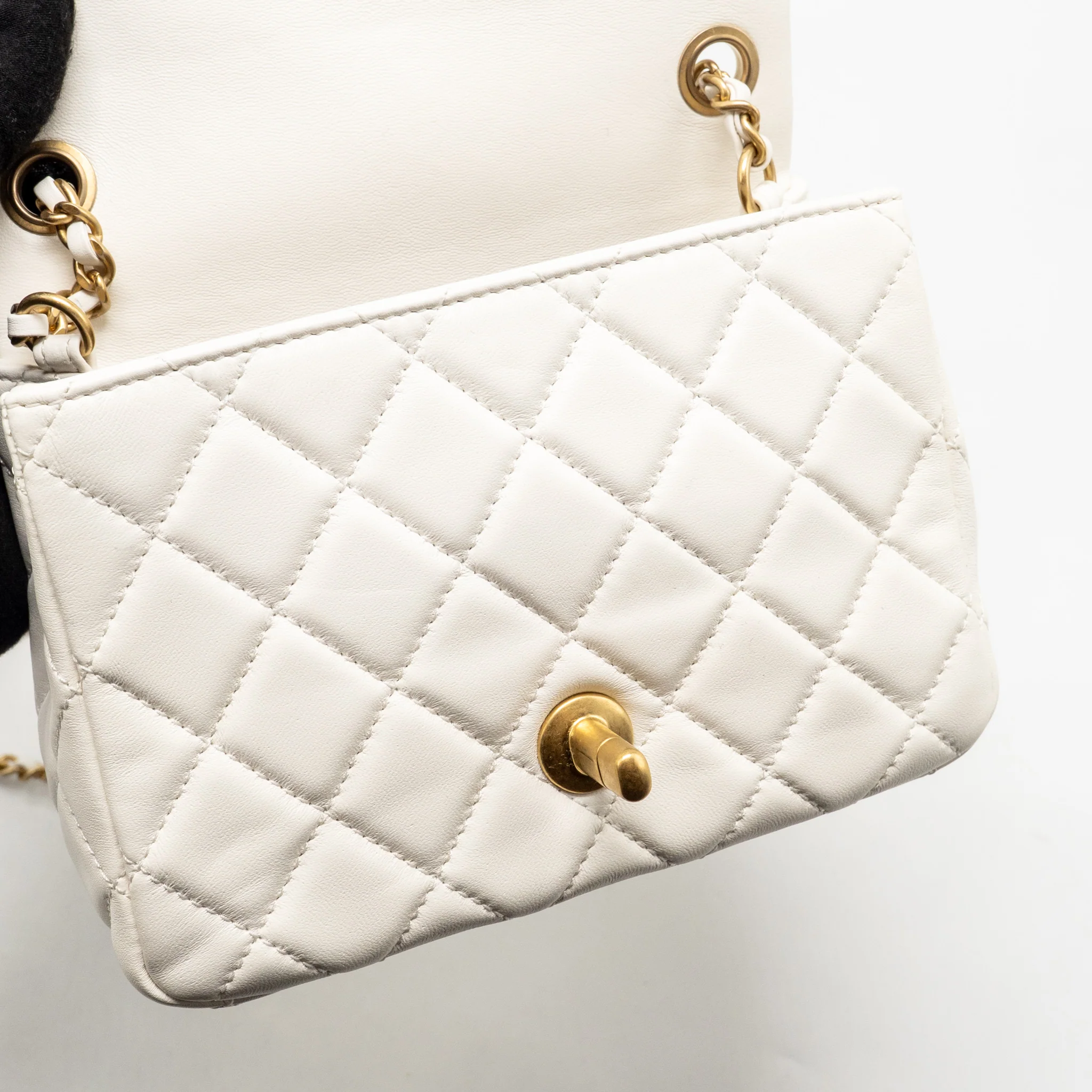 Chanel Pearl Crush Mini Square Flap Bag Lambskin White GHW (Microchip) - Image 13