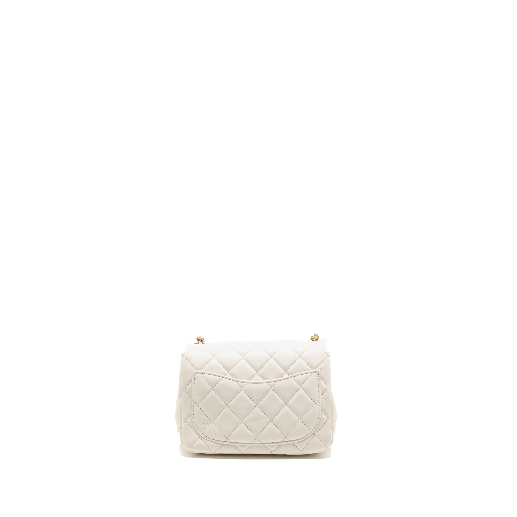 Chanel Pearl Crush Mini Square Flap Bag Lambskin White GHW (Microchip) - Image 2