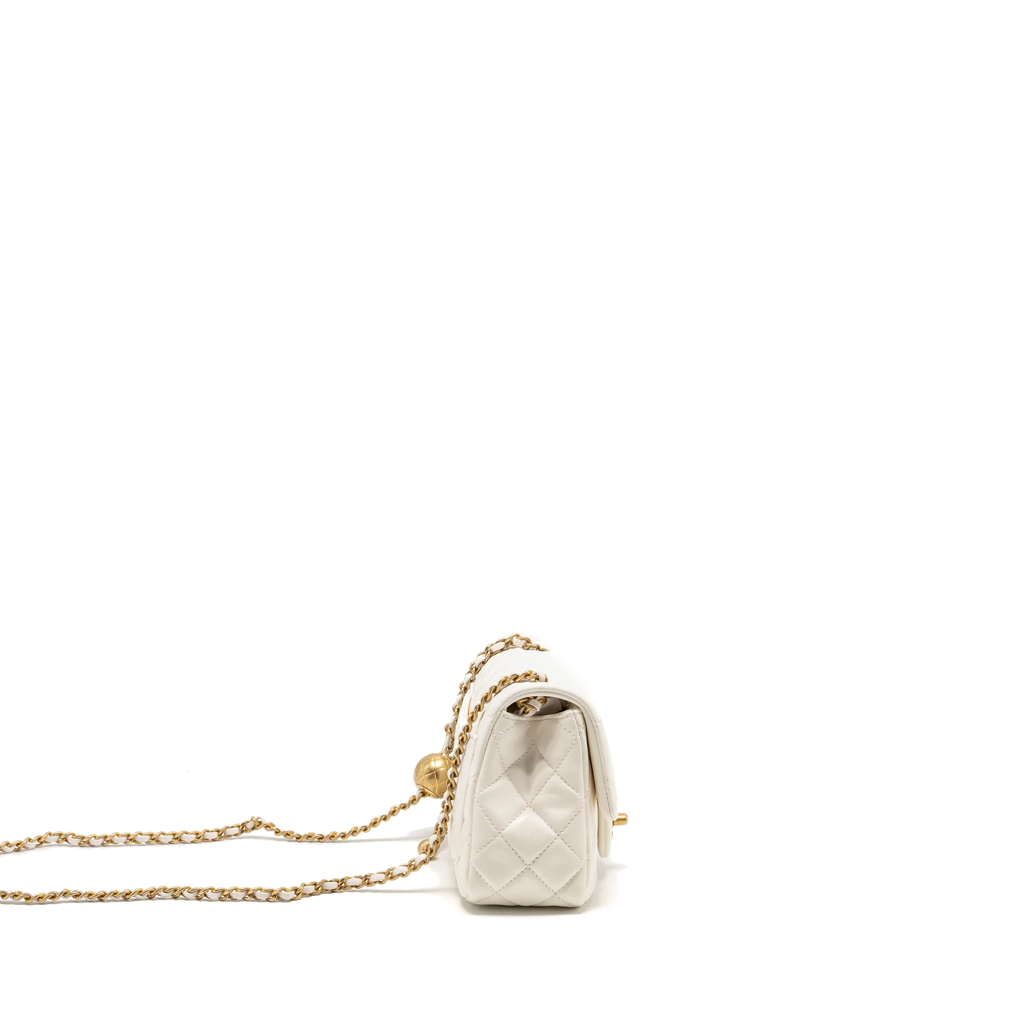 Chanel Pearl Crush Mini Square Flap Bag Lambskin White GHW (Microchip) - Image 3