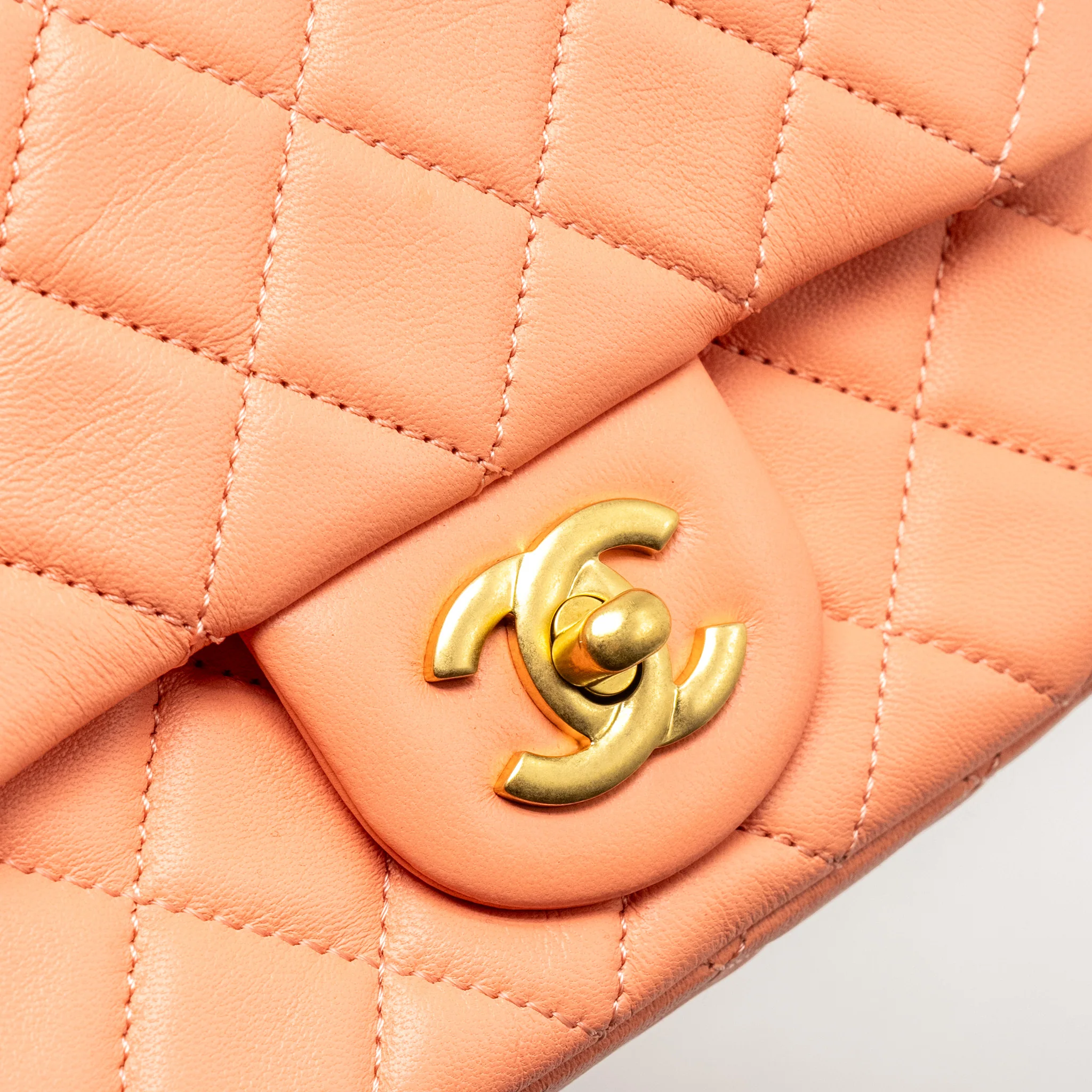 Chanel Pearl Crush Mini Square Lambskin Coral GHW (Microchip) - Image 12