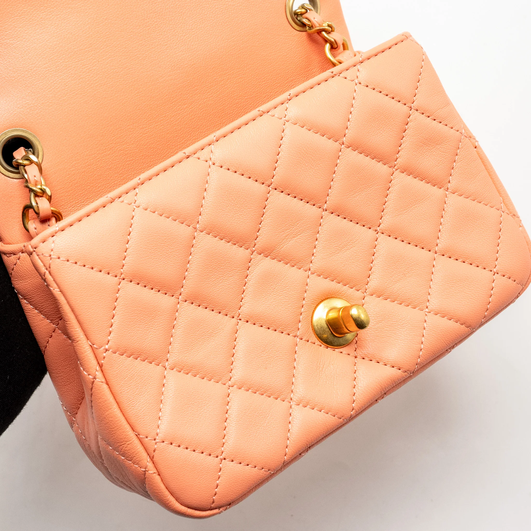 Chanel Pearl Crush Mini Square Lambskin Coral GHW (Microchip) - Image 14