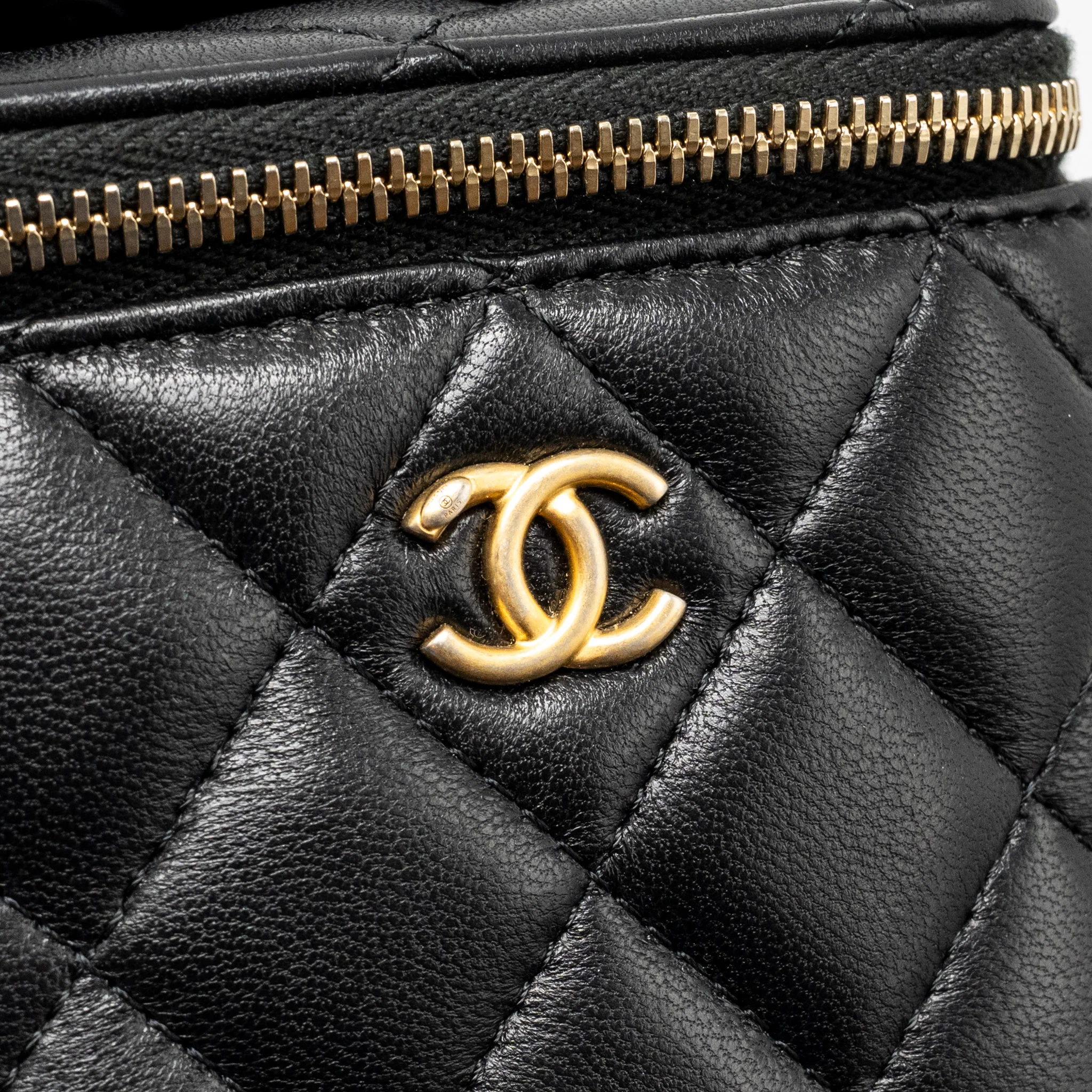 Chanel Pearl Crush Mini Vanity with Chain Lambskin Black GHW - Image 13