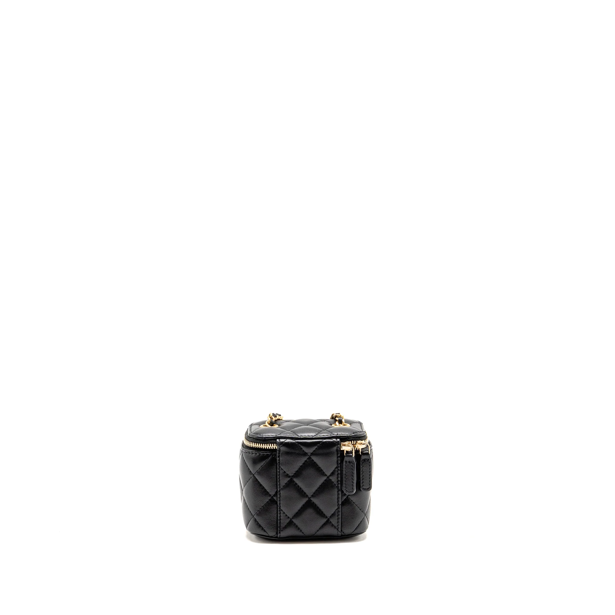 Chanel Pearl Crush Mini Vanity with Chain Lambskin Black GHW - Image 2
