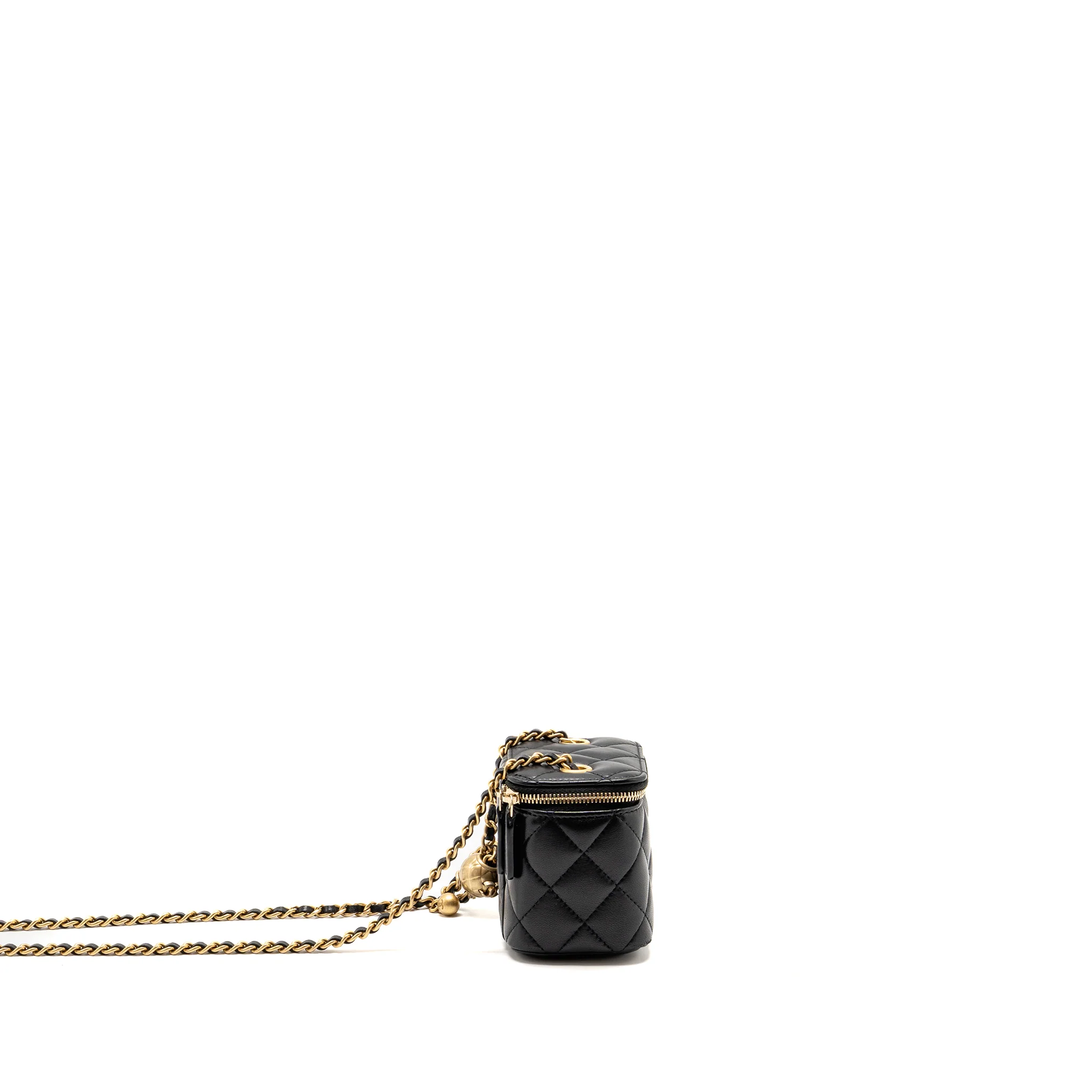 Chanel Pearl Crush Mini Vanity with Chain Lambskin Black GHW - Image 3