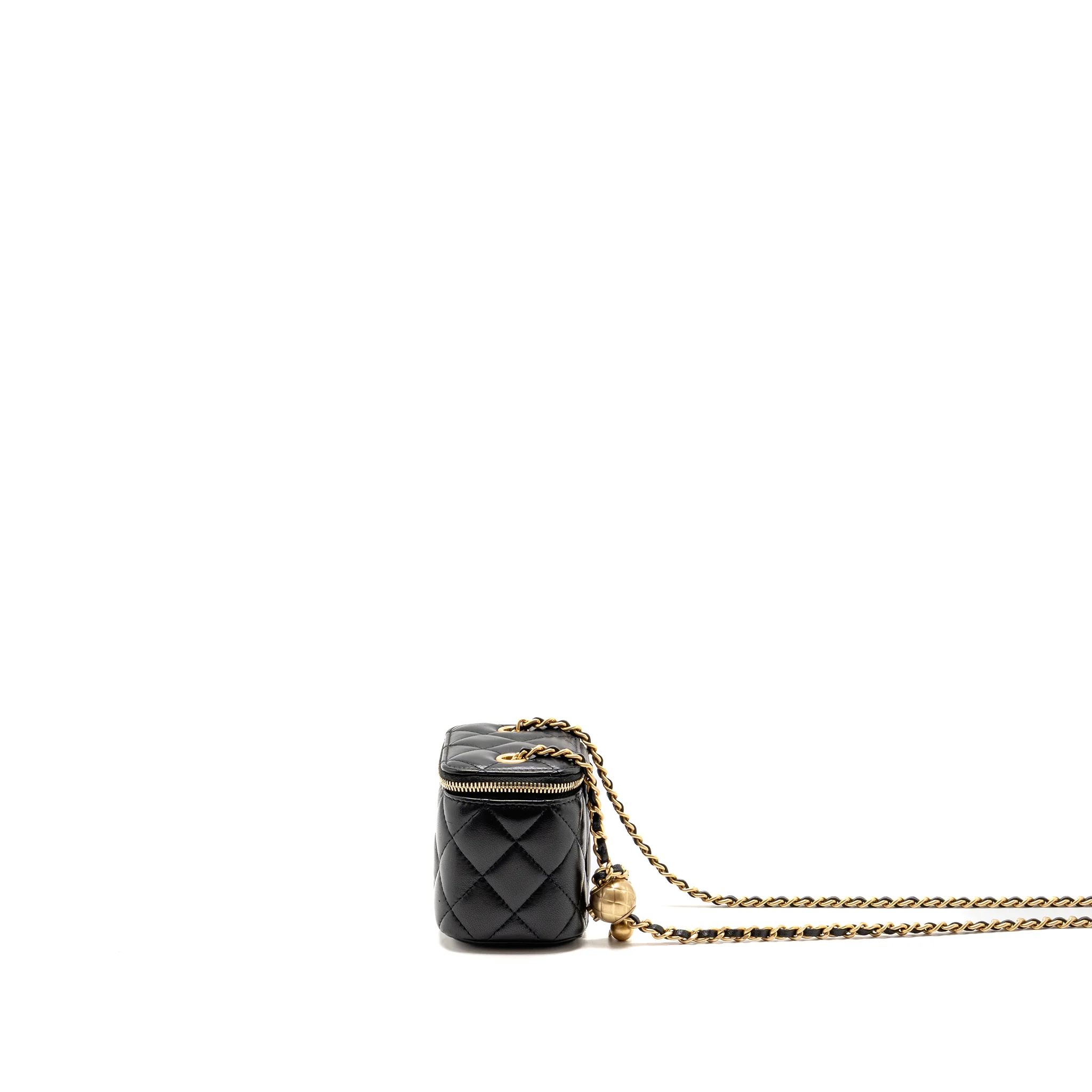 Chanel Pearl Crush Mini Vanity with Chain Lambskin Black GHW - Image 4