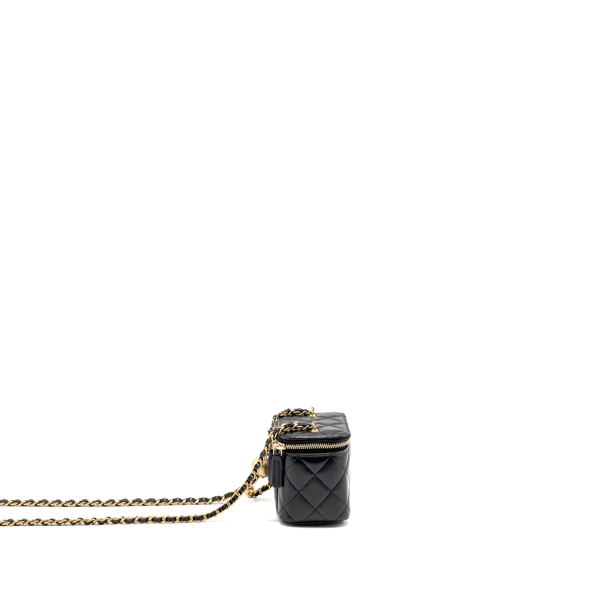 Chanel Pearl Crush Mini Vanity with Chain Lambskin Black GHW (Microchip) - Image 3