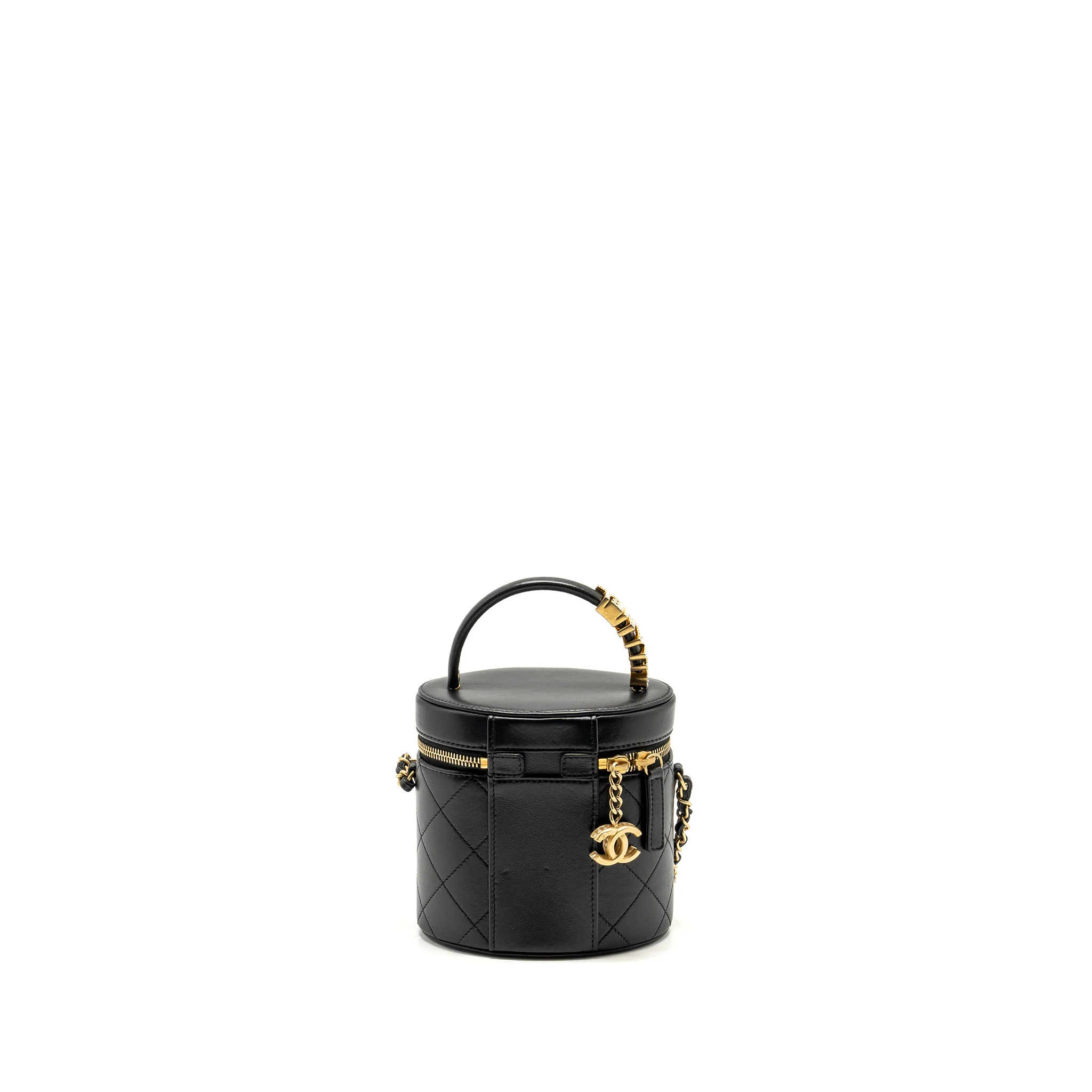 Chanel Pearl Letter Logo Detailed Vanity Case Calfskin Black GHW - Image 2