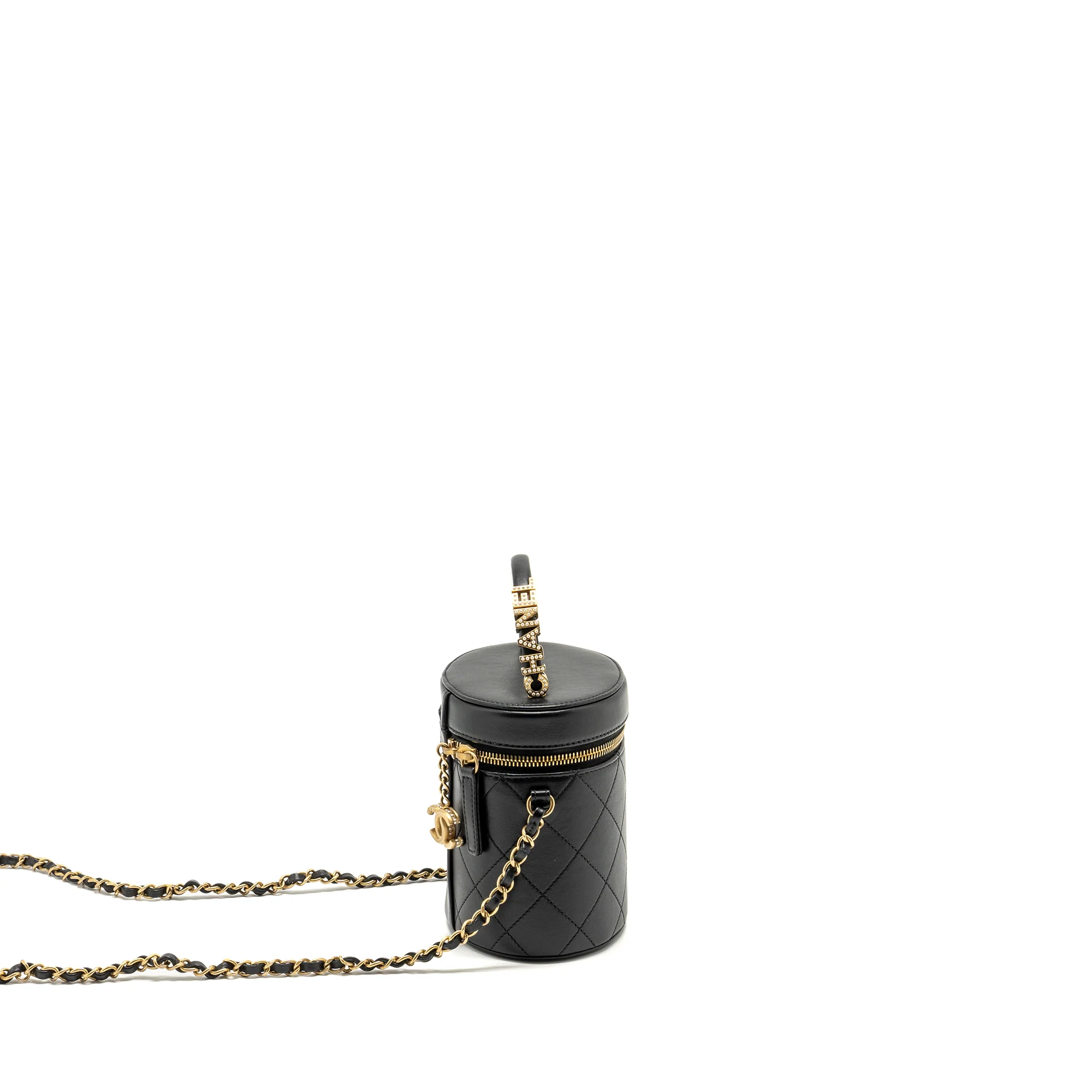 Chanel Pearl Letter Logo Detailed Vanity Case Calfskin Black GHW - Image 3