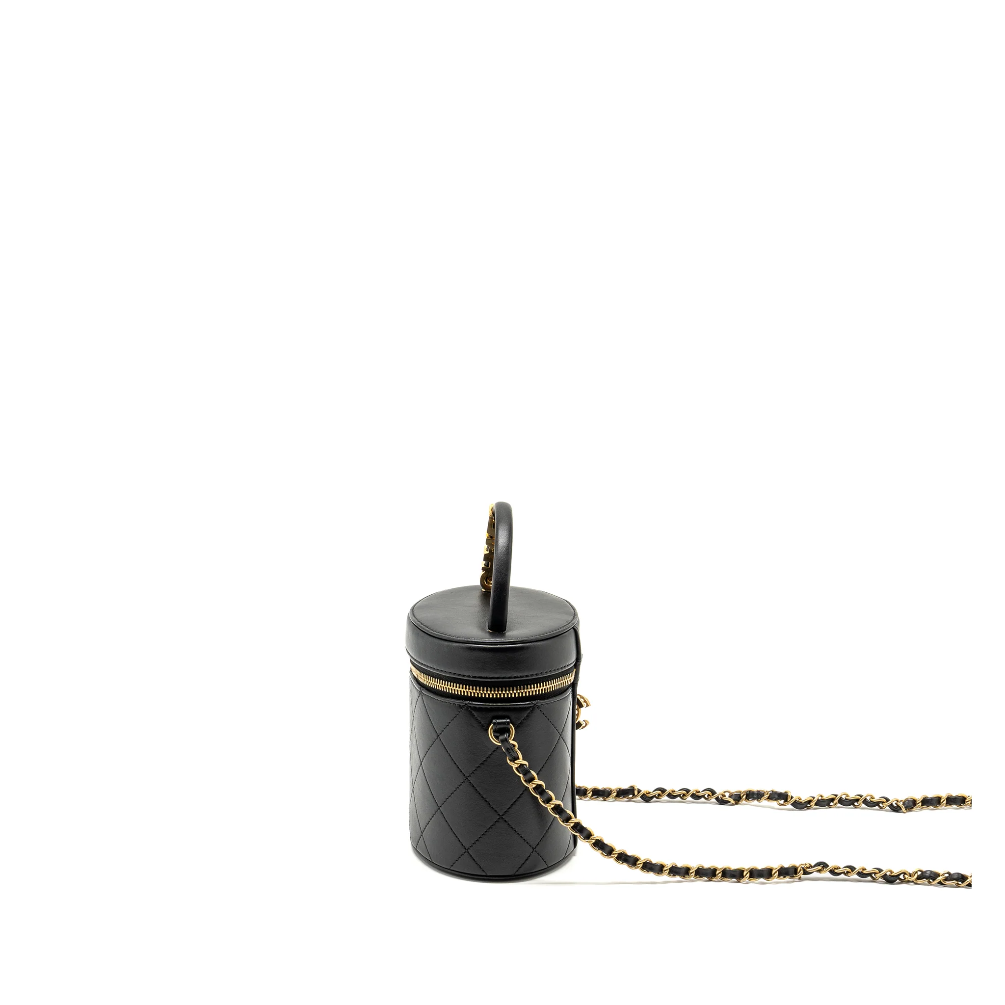 Chanel Pearl Letter Logo Detailed Vanity Case Calfskin Black GHW - Image 4