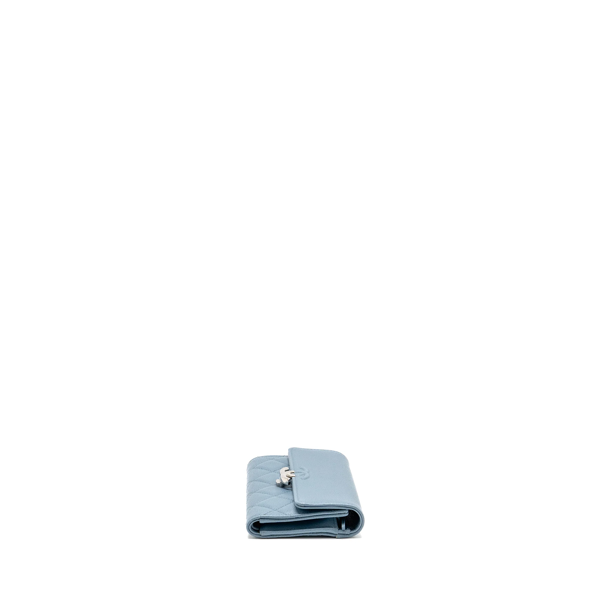 Chanel Quilted CC Logo Flap Wallet Grained Calfskin Blue SHW - Image 4