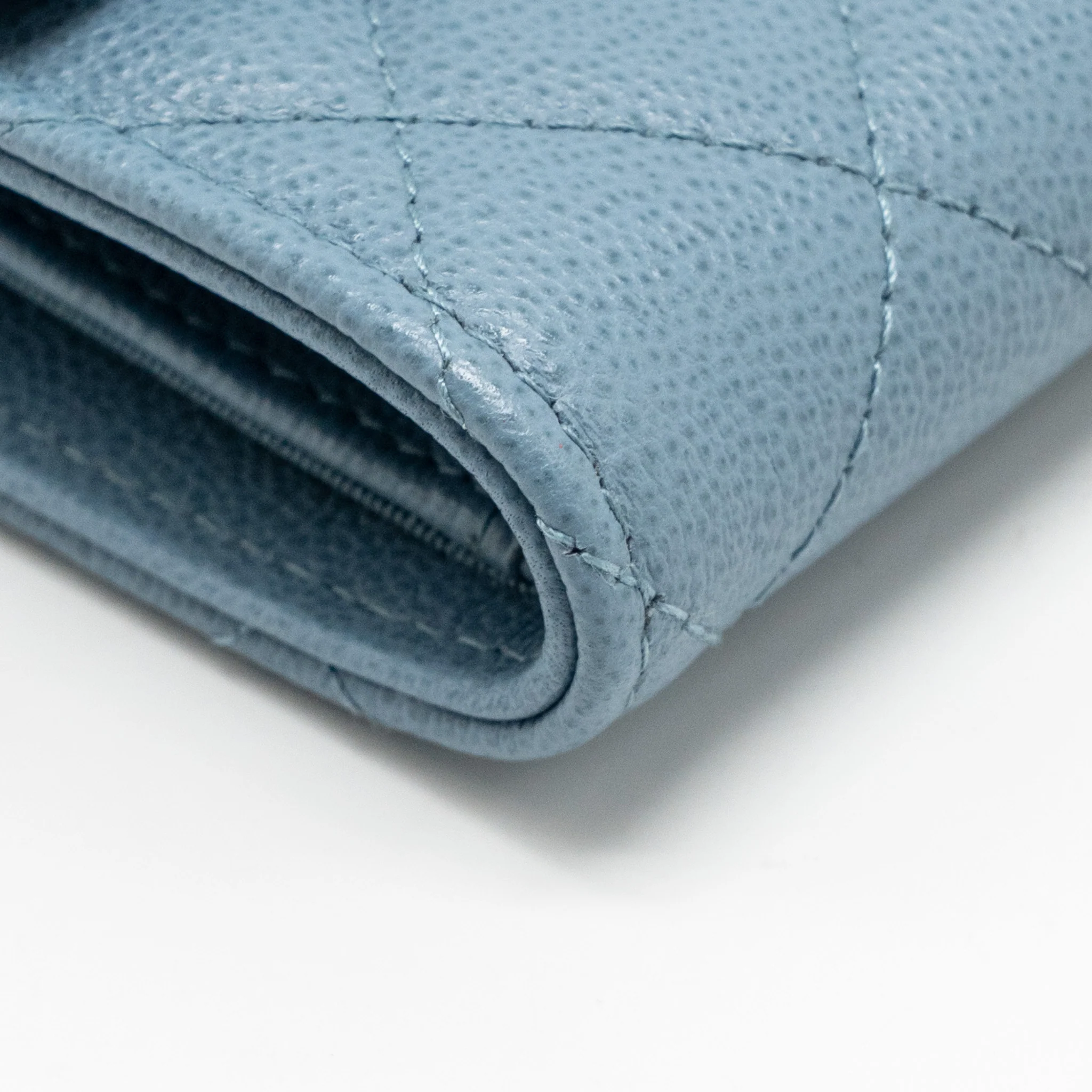 Chanel Quilted CC Logo Flap Wallet Grained Calfskin Blue SHW - Image 6