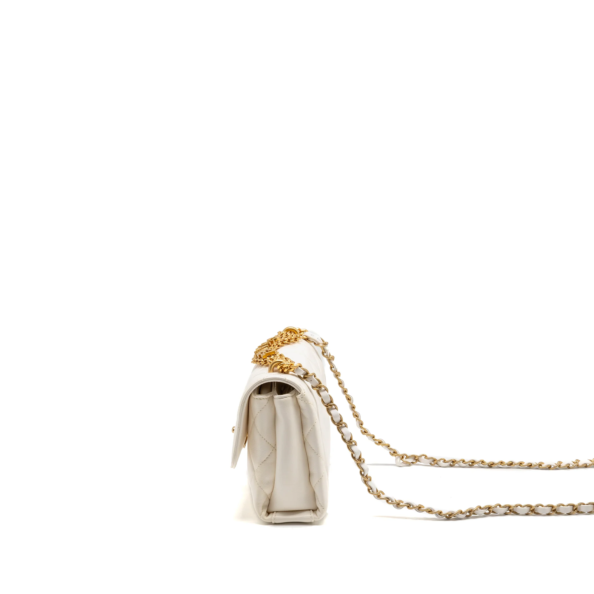 Chanel Quilted Flap Bag with Letter Chain Lambskin White GHW (Microchip) - Image 4