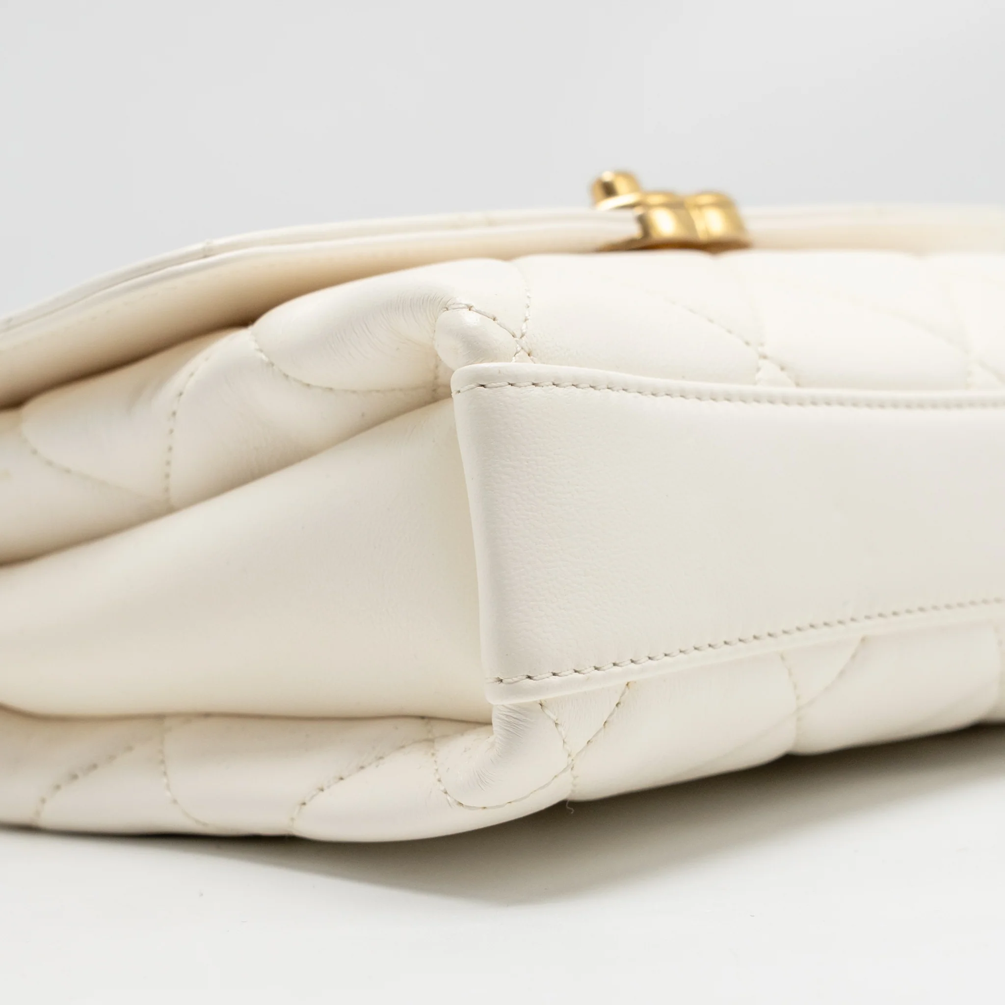Chanel Quilted Flap Bag with Letter Chain Lambskin White GHW (Microchip) - Image 6