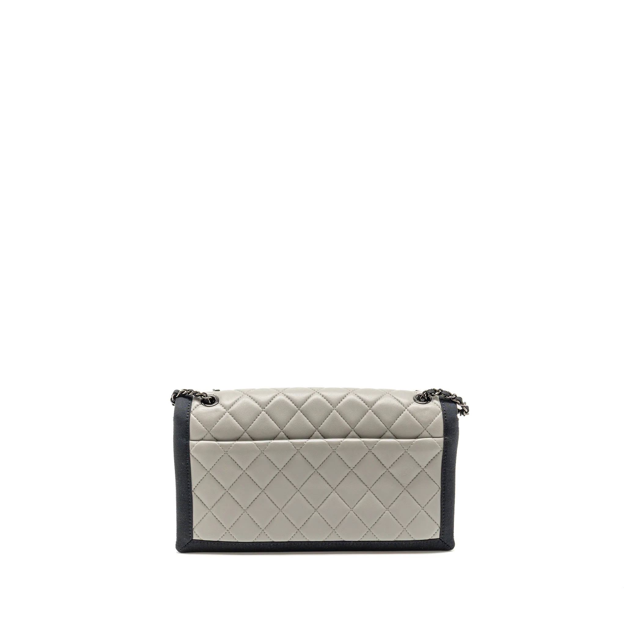 Chanel quilted flap with fabric edge lambskin grey/ black with black hardware - Image 2
