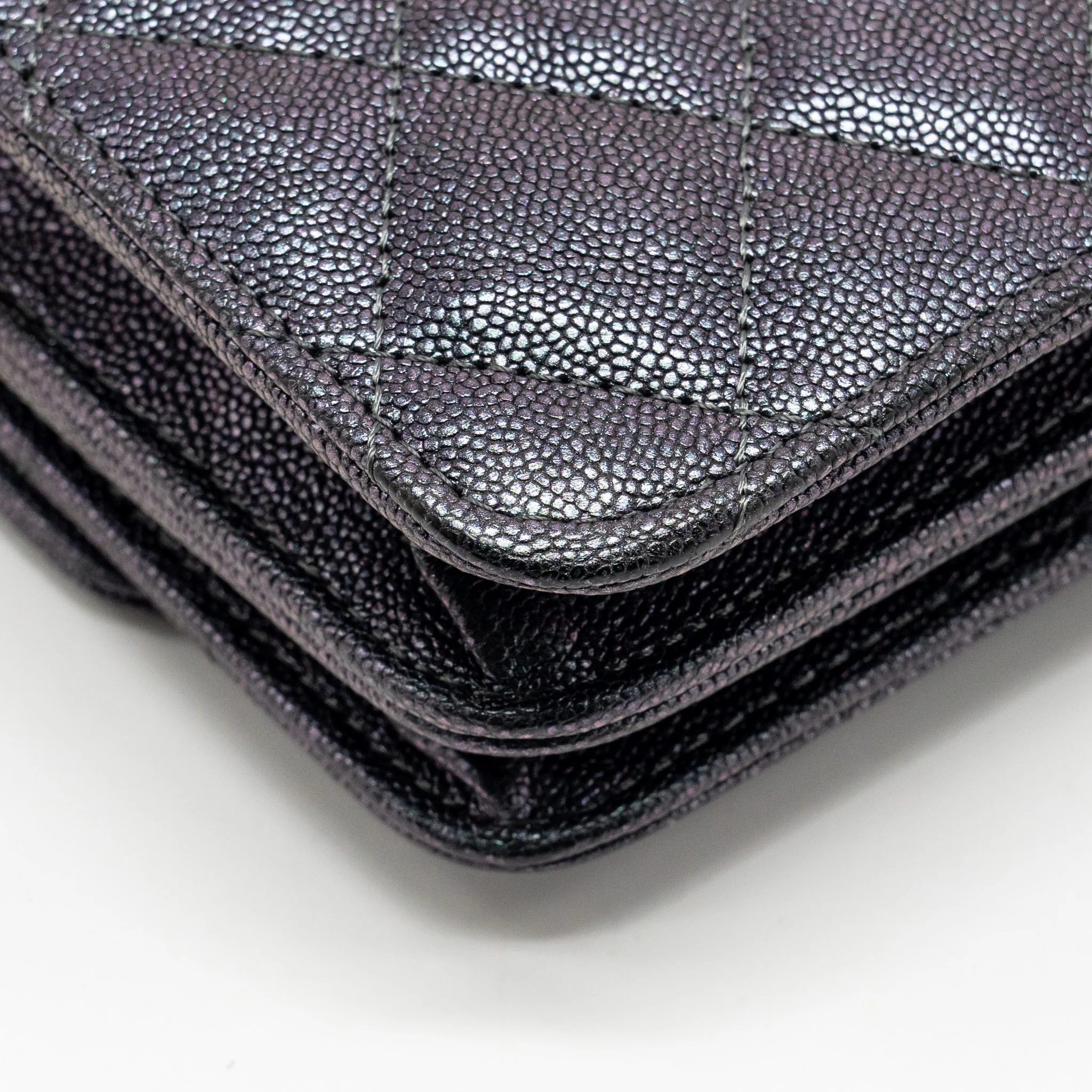 Chanel Quilted square wallet with Chain caviar iridescent black LGHW - Image 10