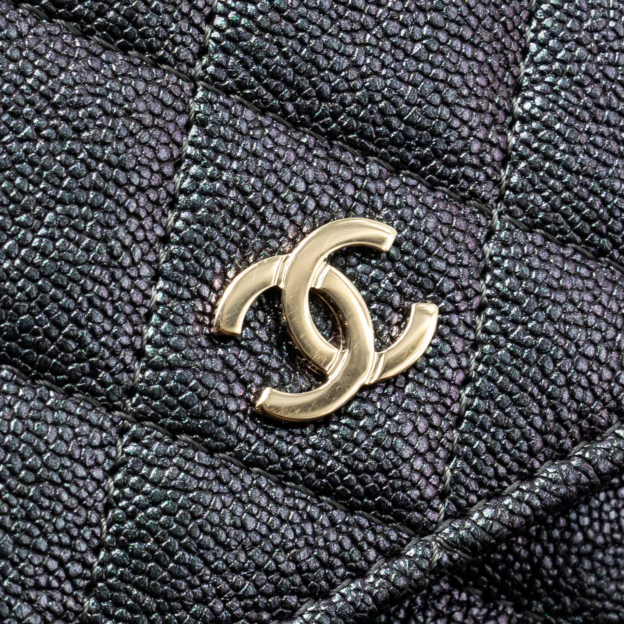 Chanel Quilted square wallet with Chain caviar iridescent black LGHW - Image 12