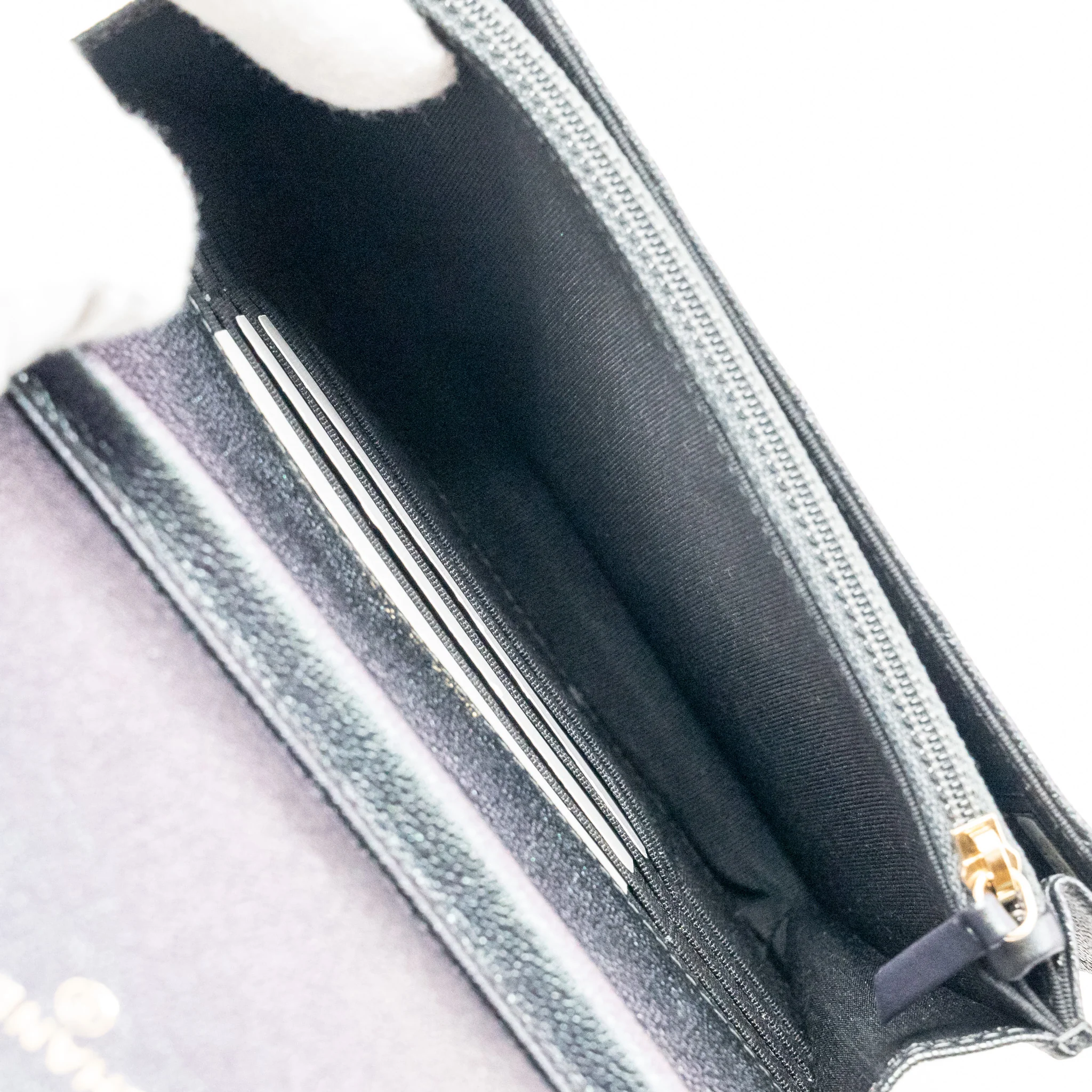 Chanel Quilted square wallet with Chain caviar iridescent black LGHW - Image 15