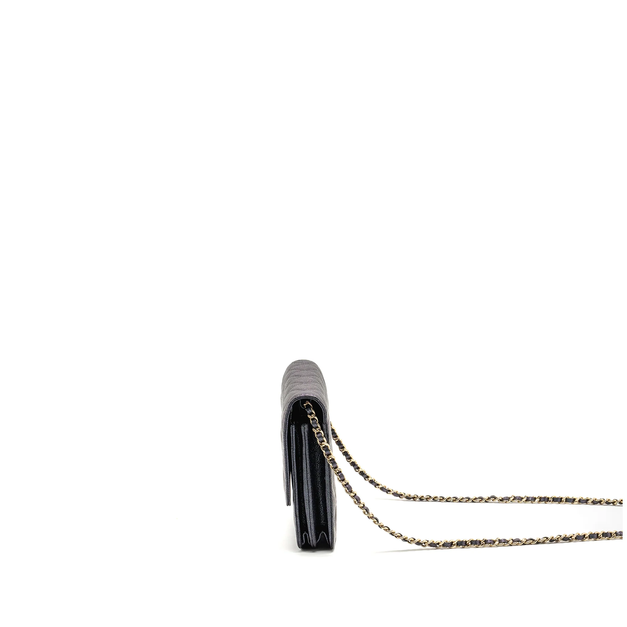 Chanel Quilted square wallet with Chain caviar iridescent black LGHW - Image 4