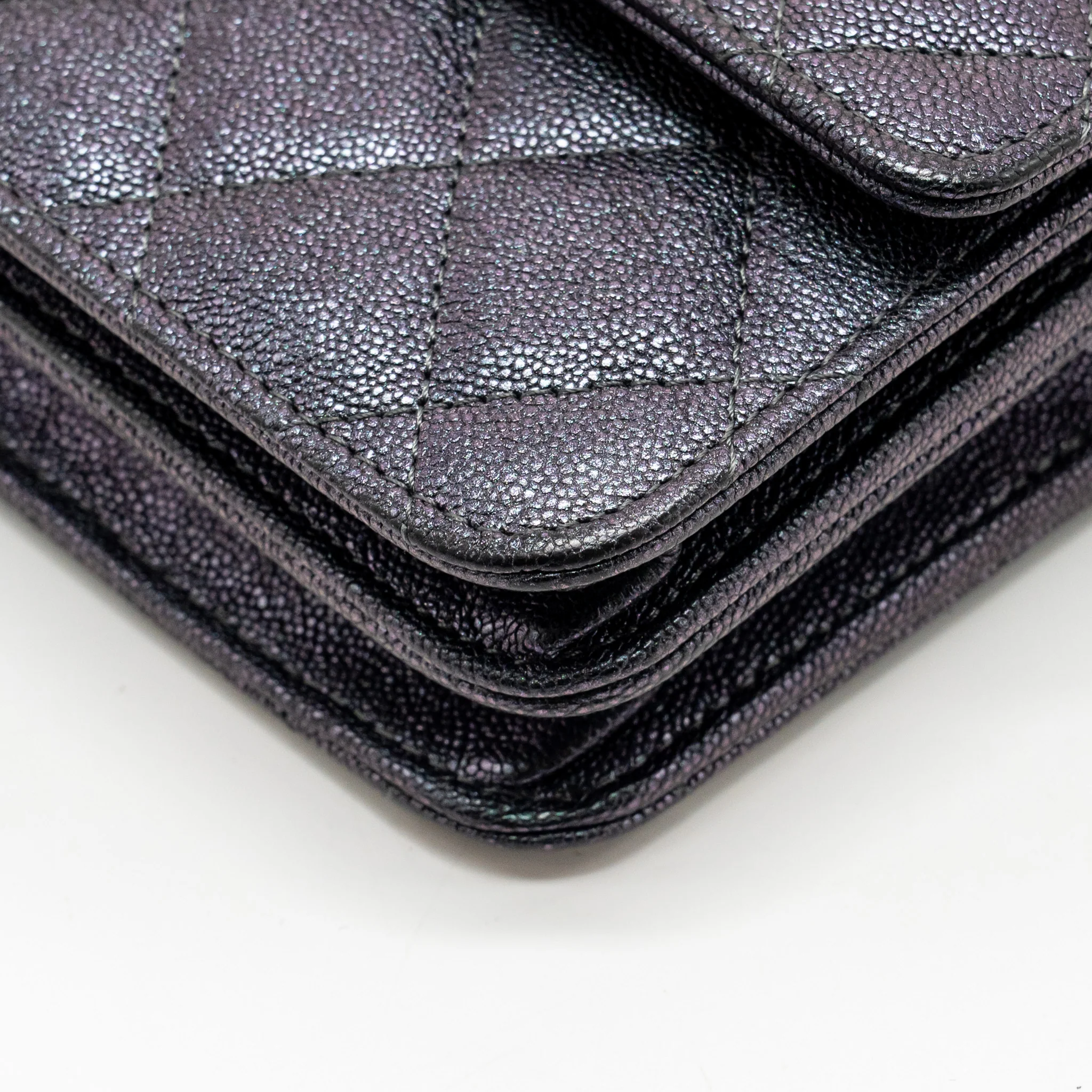 Chanel Quilted square wallet with Chain caviar iridescent black LGHW - Image 8