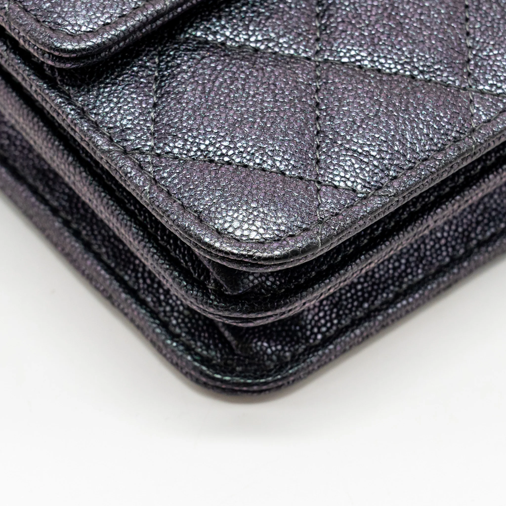 Chanel Quilted square wallet with Chain caviar iridescent black LGHW - Image 9