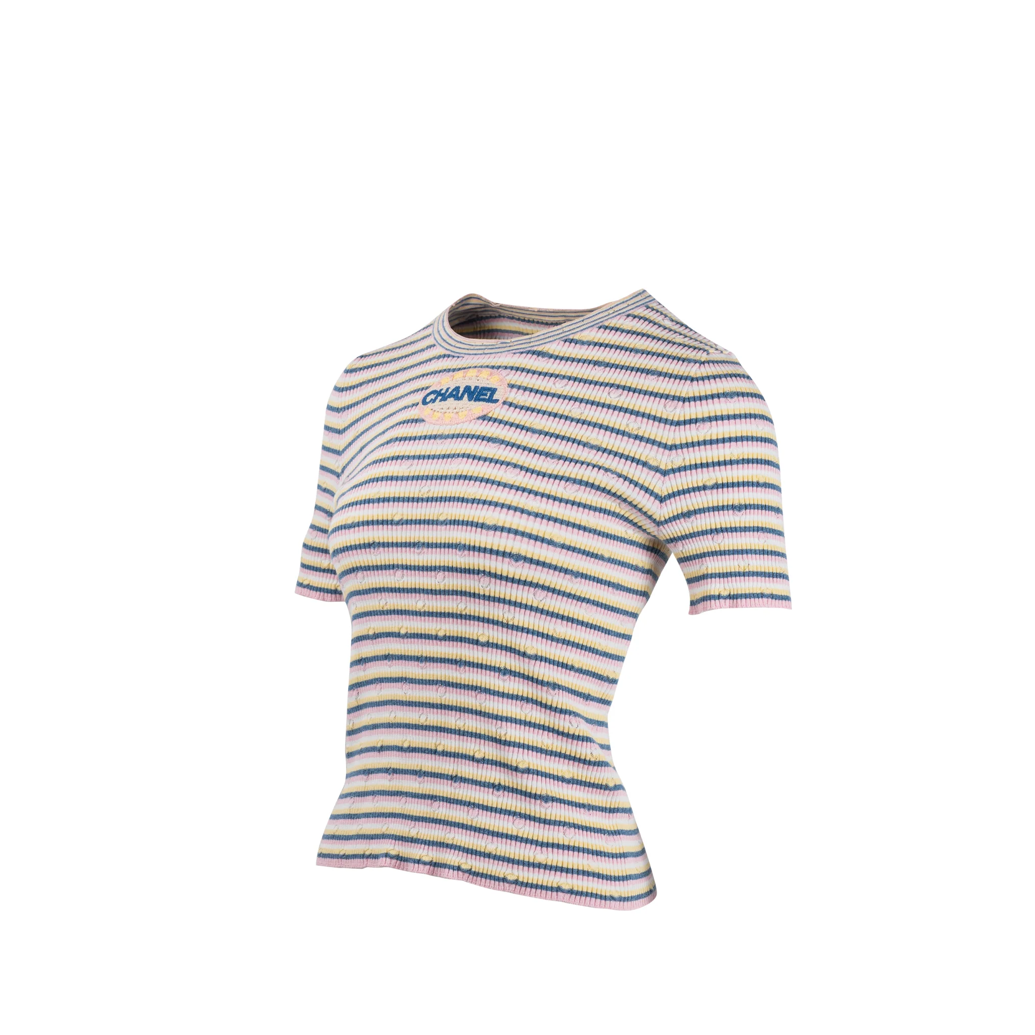 Chanel Size 38 Letter Logo Short Sleeve Knit T-shirt Cotton/Paper Multicolour - Image 2