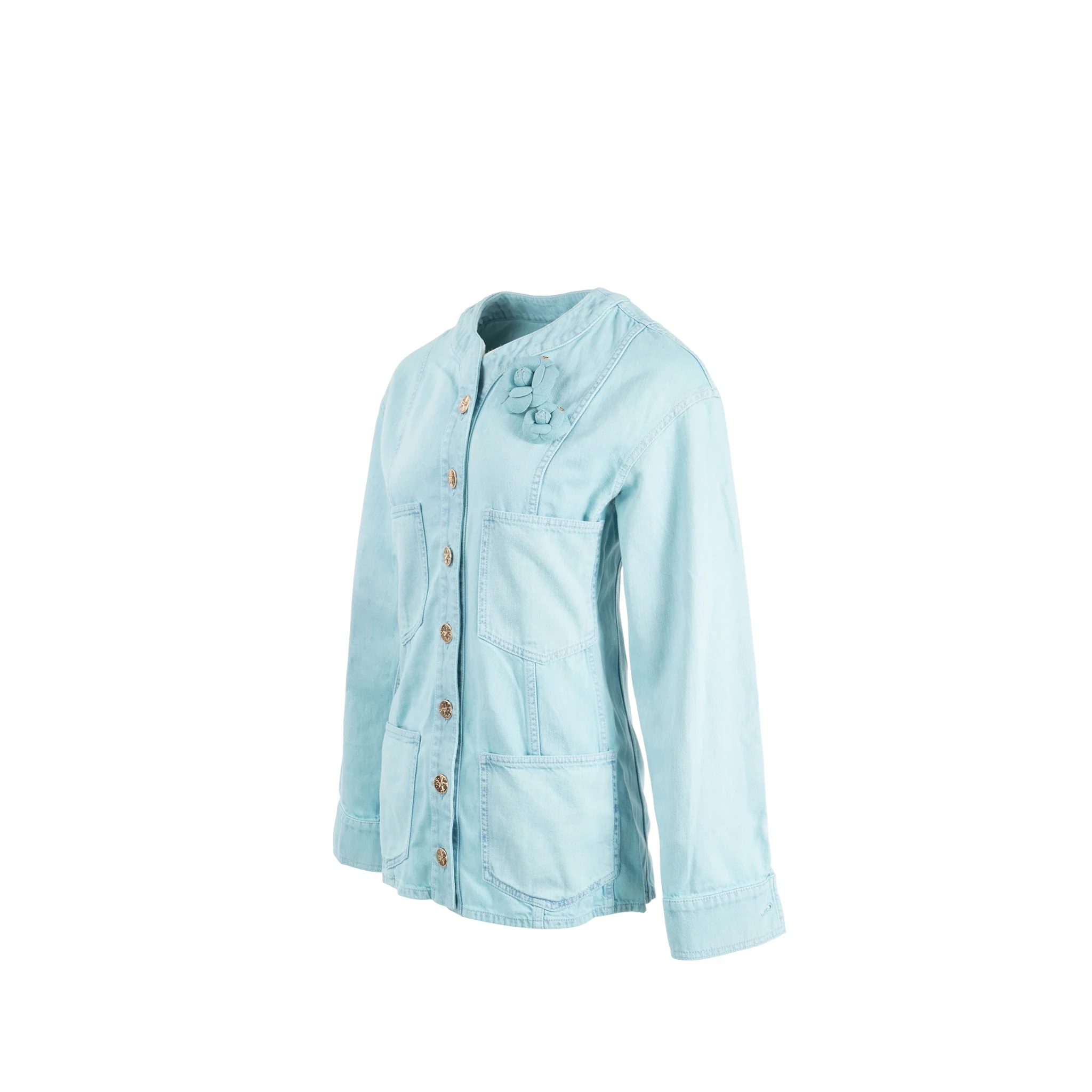 Chanel Size 34 Camellia COCO Button Denim Jacket Cotton Neon Blue - Image 2