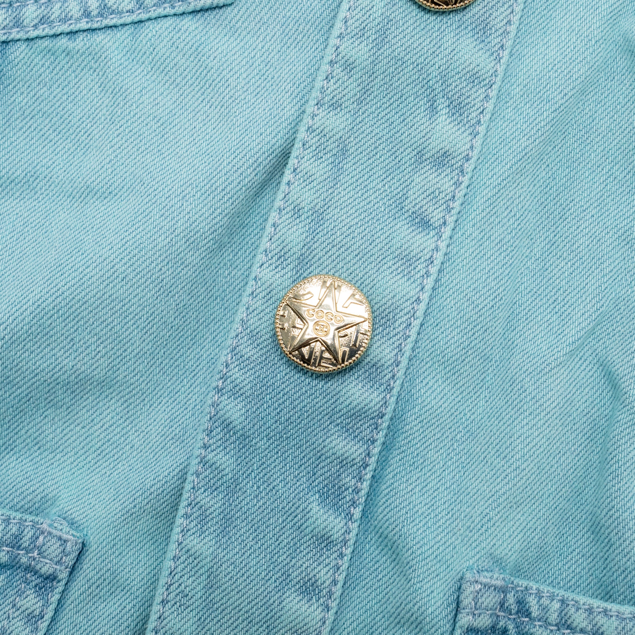 Chanel Size 34 Camellia COCO Button Denim Jacket Cotton Neon Blue - Image 5