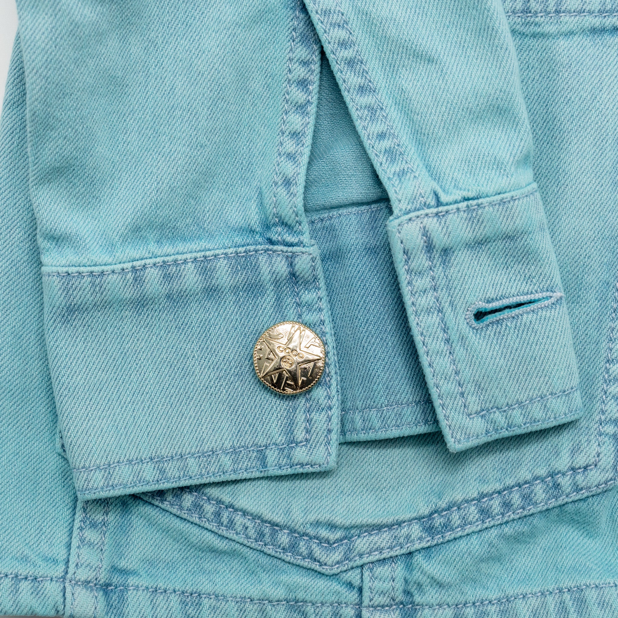 Chanel Size 34 Camellia COCO Button Denim Jacket Cotton Neon Blue - Image 6